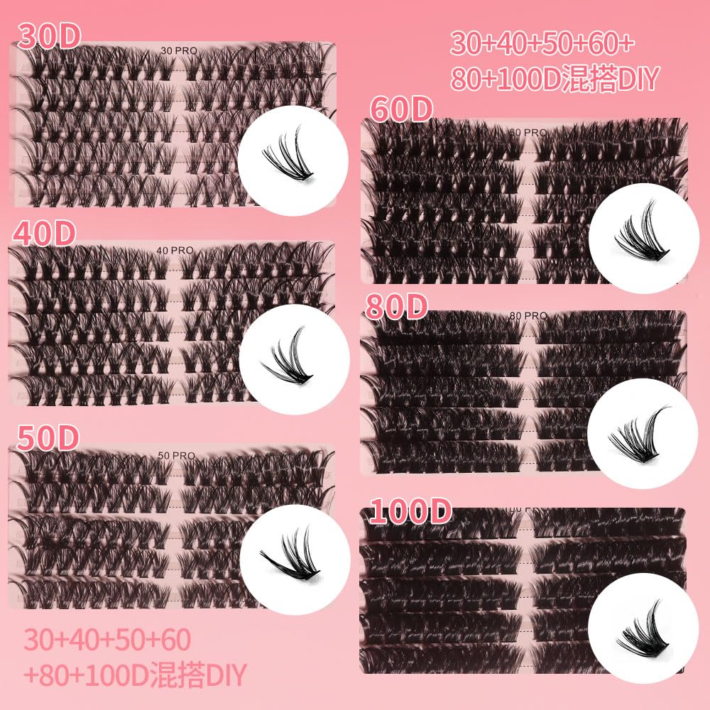 Lash Extension Kit - DIY Lash Clusters, 540pcs in D Curl, 9-16mm Natural Volume Individual Lashes | 30D-100D
