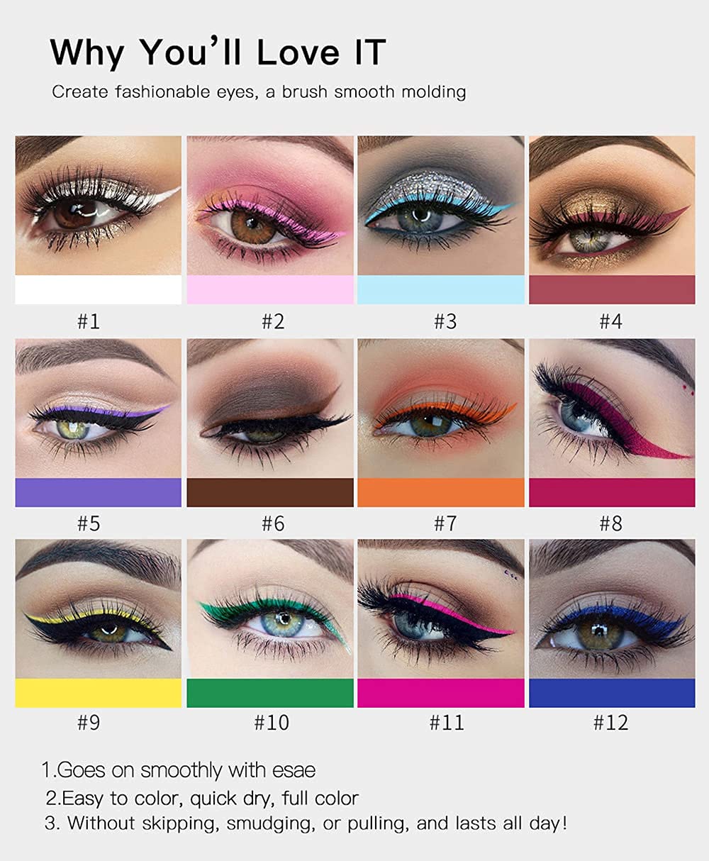 Liquid Glitter Eyeshadow & Matte Eyeliner Set - Rainbow Neon Colors | Waterproof & Smudgeproof Makeup Gift Kit for Women