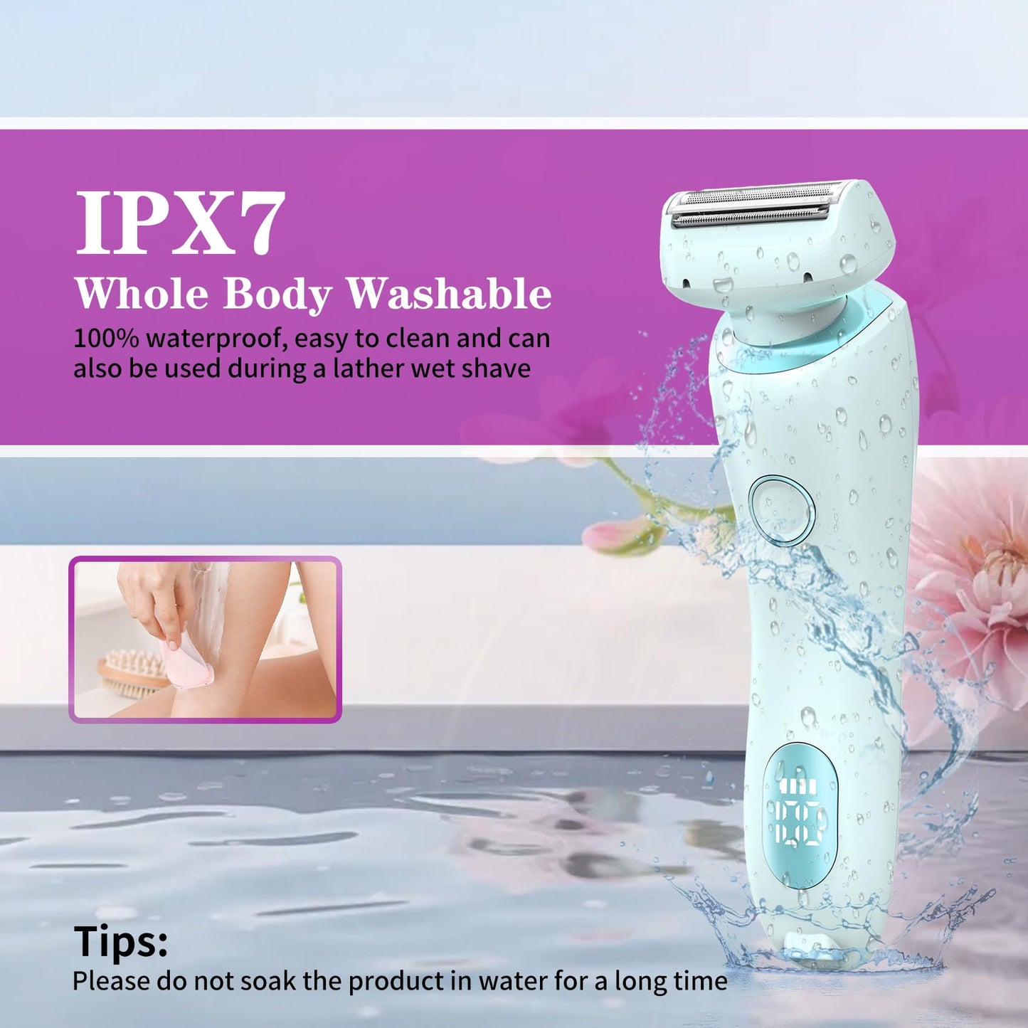 Electric Shaver for Women, Silk Glide Pro Shaver, 2 in 1 Wet & Dry Waterproof Electric Razors with Removable Head, Bikini Trimmer for Women for Leg Arm Underarm Bikini Area (Blue)
