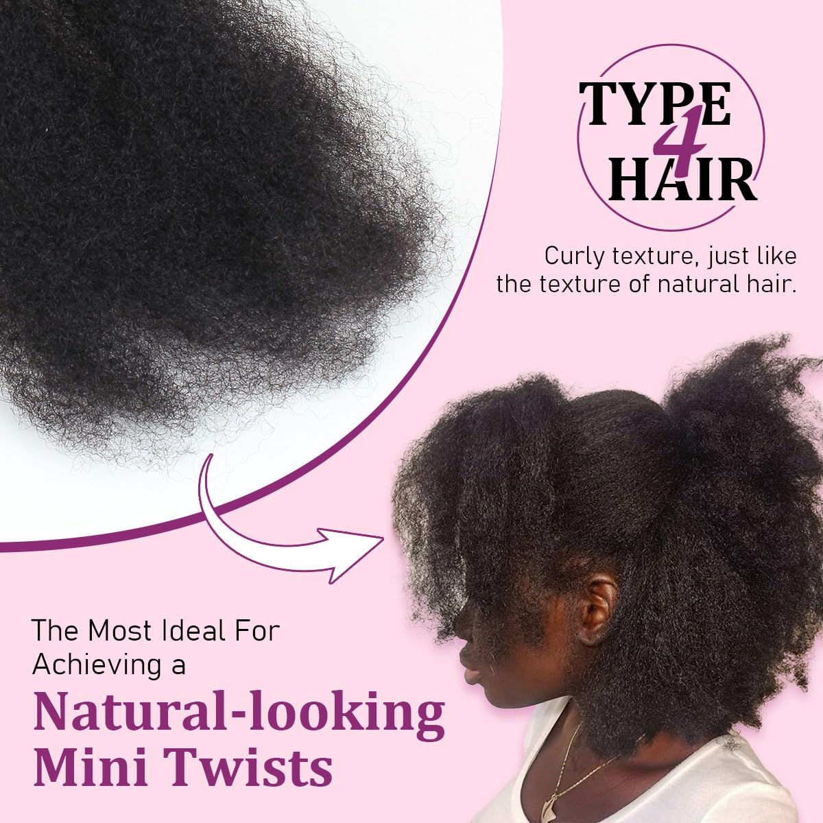 Sangtok Afro Kinky-Curly Bulk Human Hair for Twists, 20 Inch 50g Kinkys Bulk Human Hair for Dreadlock Extensions Repair Locs Braiding, 100% 4C Human Bundles Hair(Black)