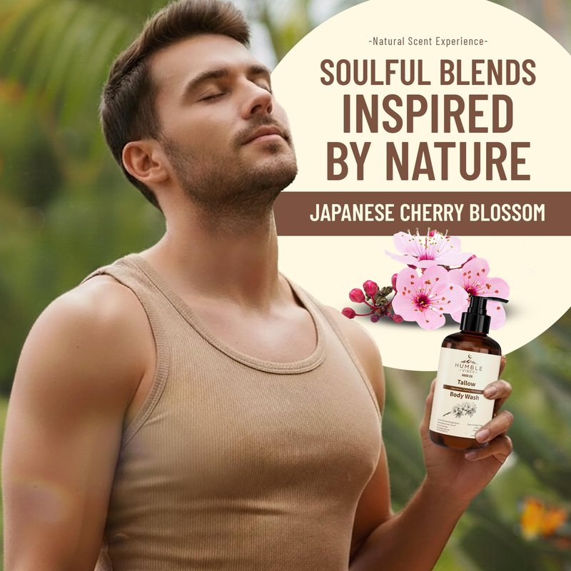 HUMBLE VIBES New!, Natural Tallow Body Wash, Made With Naturally Derived Plant Based Ingredients & Tallow, Free of Harsh Chemicals, Great for Eczema, Itchy Dry Skin, Moisturization, Teakwood & Amber