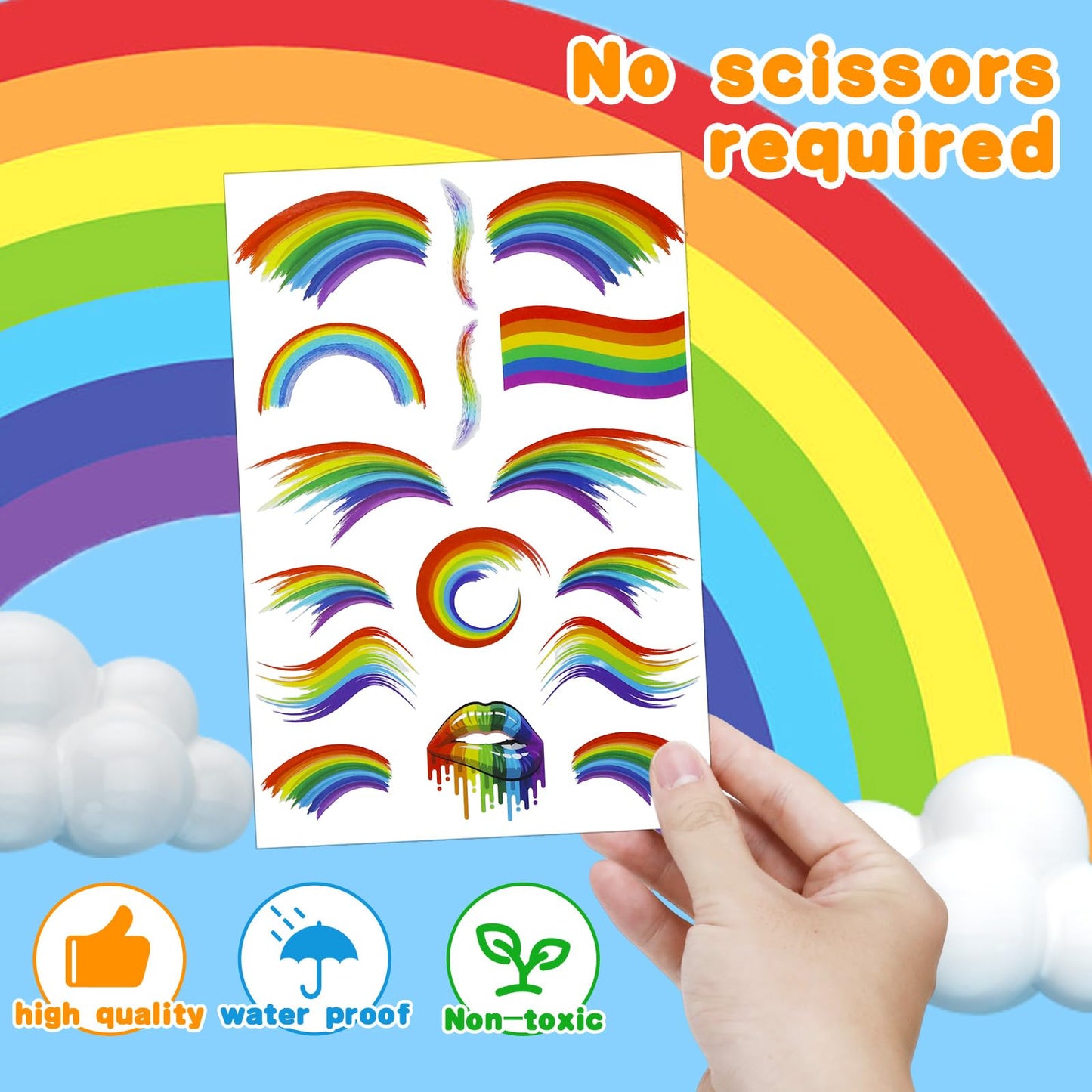 200+ PCS Pride Rainbow Tattoos Stickers LGBT LGBTQ Flag Decorations Accessories Temporary Sticker Pride Month Gay Birthday Party Gifts Boys Girls Men Woman Cute Fake Tattoo Themed Festival
