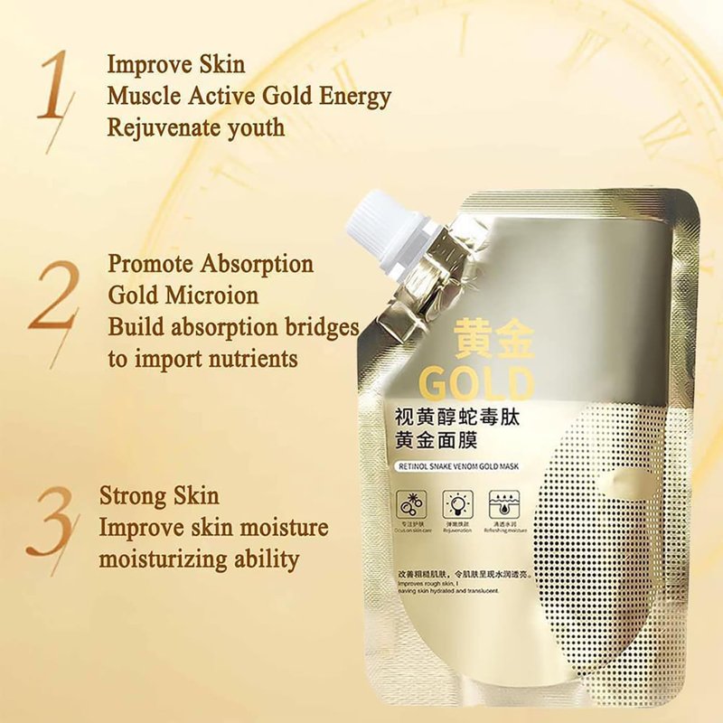 MQSHUHENMY Retinol Snake Venom Gold Mask, Rejuvenating Gold Peel Mask, Anti-Aging Gold Face Mask, Retinol Snake Venom Peptide Gold Mask with Grooming Tools (4Pcs)