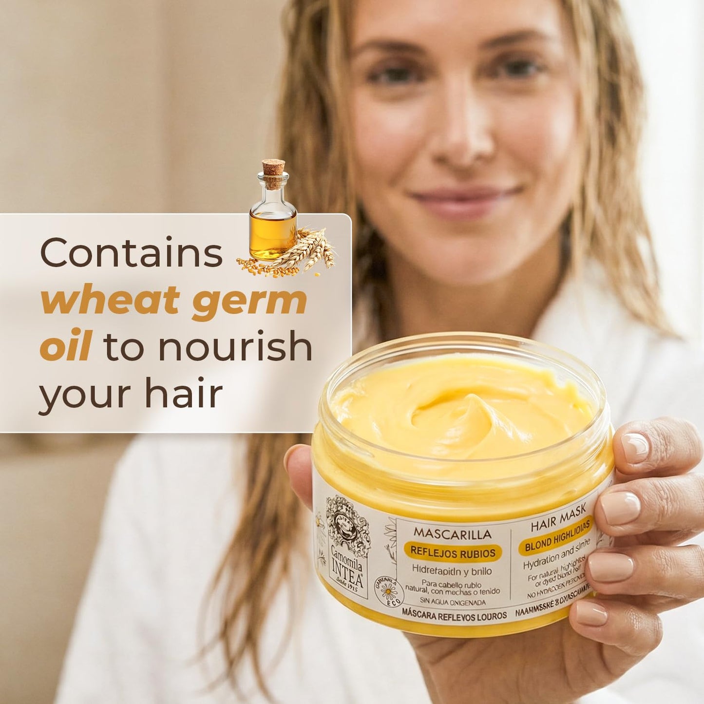Intea Hair Mask for Blonde, Dyed or Rinsed Hair - 8.3 oz - Restores Damaged Highlights - Paraben and Ammonia Free - With Chamomile Extract