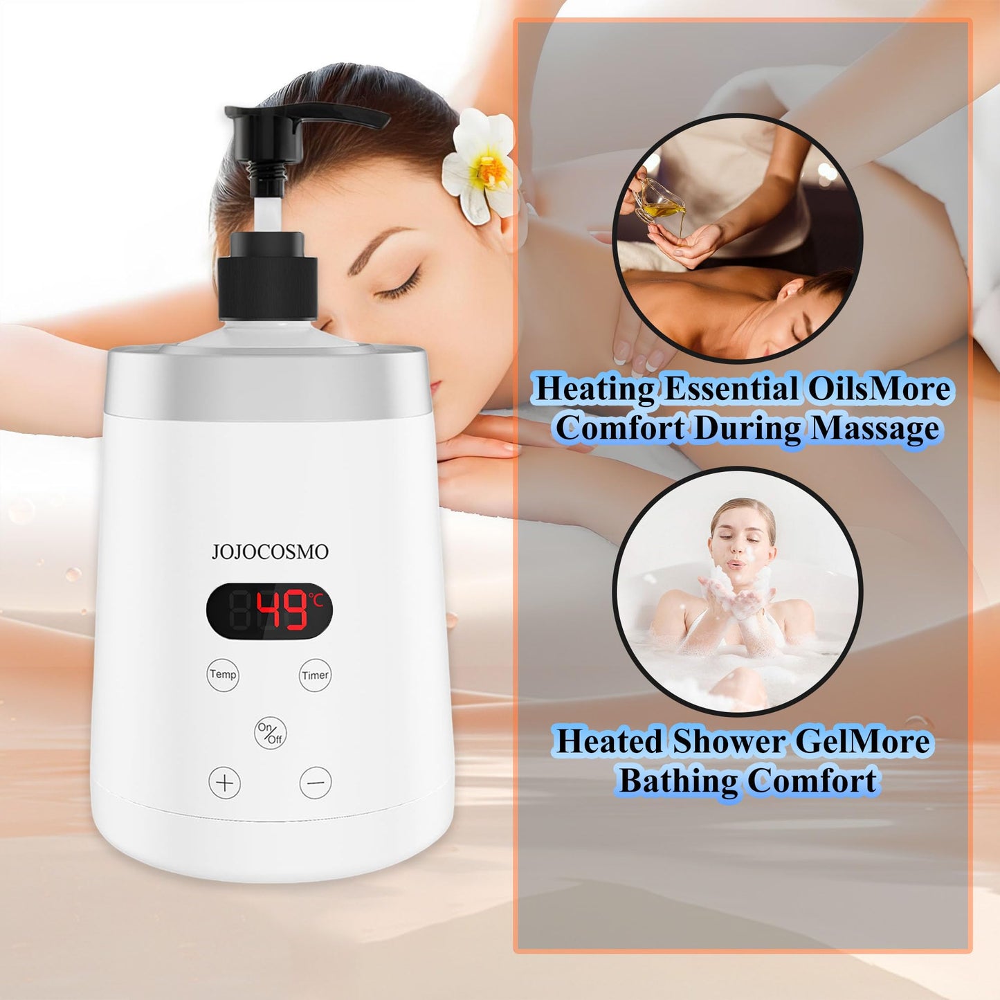 JOJOCOSMO Massage Oil Warmer, Massage Oil Heater with Two Oil Bottle dispensers, Body Liquid Warmer from 86℉ to 149℉, Lotion Bottle Warmer Shampoo Heater for Salon (White)