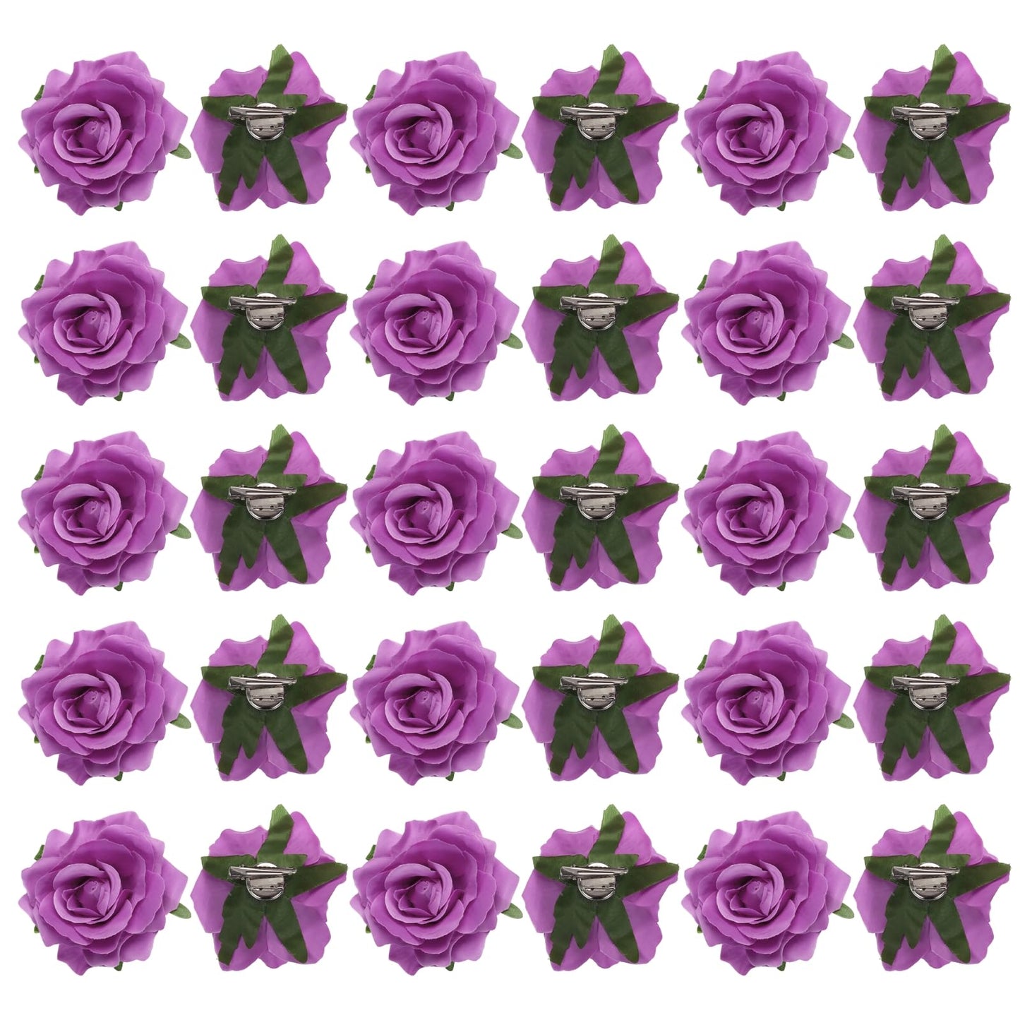 MECCANIXITY 30 Pcs Rose Flower Hair Clips 4 Inch Flower Hair Pins Flower Brooch for Women Hair Accessories Light Purple