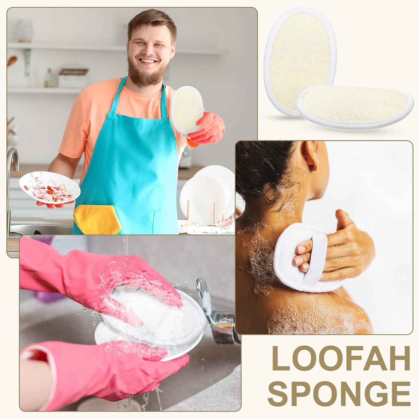 Exfoliating Loofah Pad - 50 Natural Luffa Scrubber Sponges for Men & Women | Bath & Shower Essential