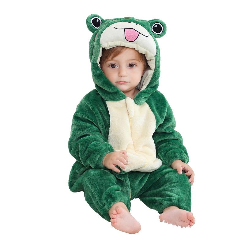 MICHLEY Unisex Baby Boy Girl Hooded Romper Winter Animal Cosplay Jumpsuit Outfits, Green, 6-12months, Size 80