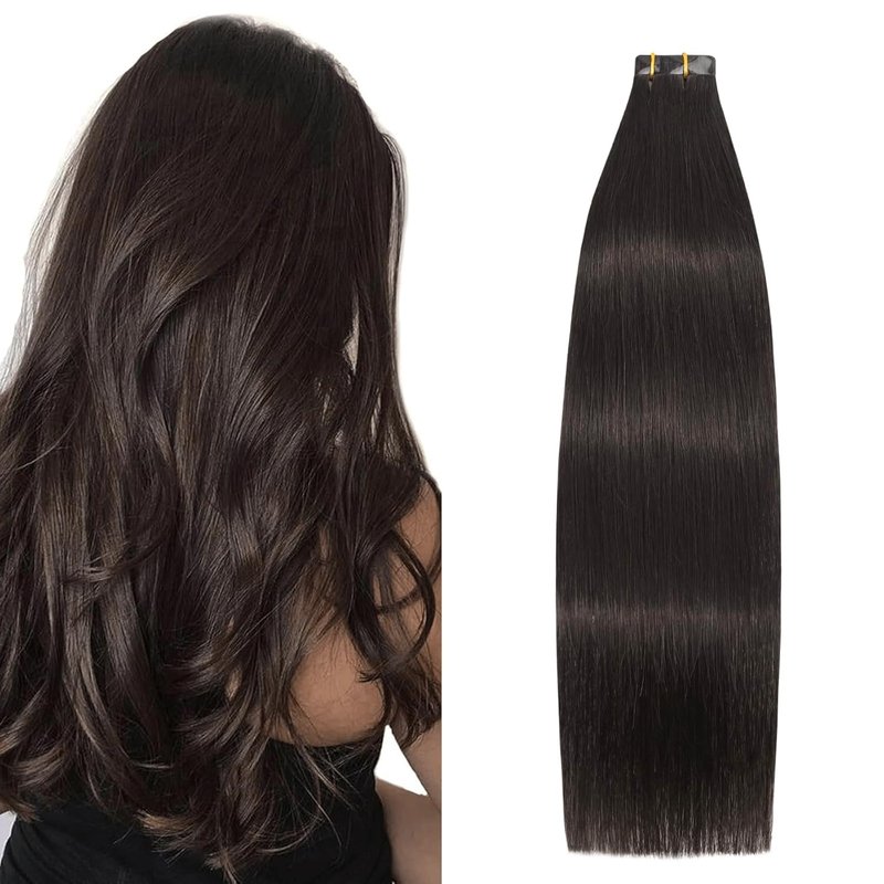 Aison Tape in Hair Extensions Real Remy Human Hair Invisible Seamless Skin Weft Human Hair Tape in Extensions Color 2 Dark Brown Human Hair Extensions 16 Inches 30g 20 Pcs/Pack