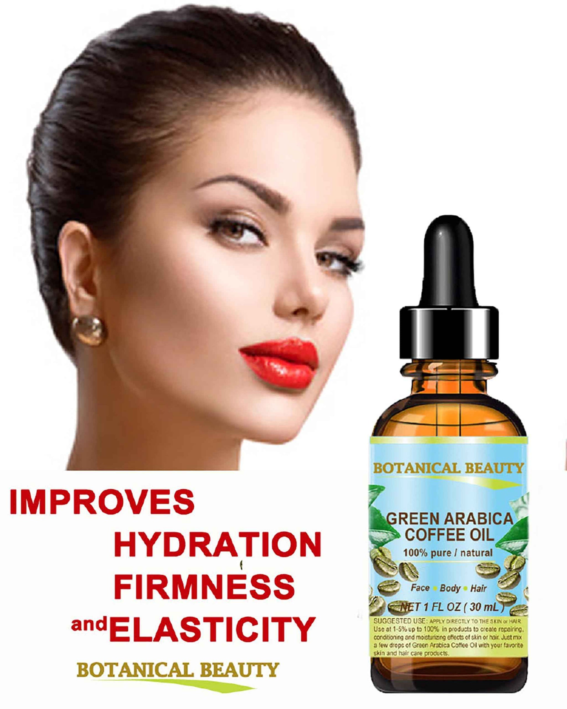 Botanical Beauty GREEN ARABICA COFFEE OIL Brazilian 100% Pure Virgin Unrefined for Face, Skin, Hair, Lip, Nails. Anti - Aging Face Oil (1 Fl Oz)