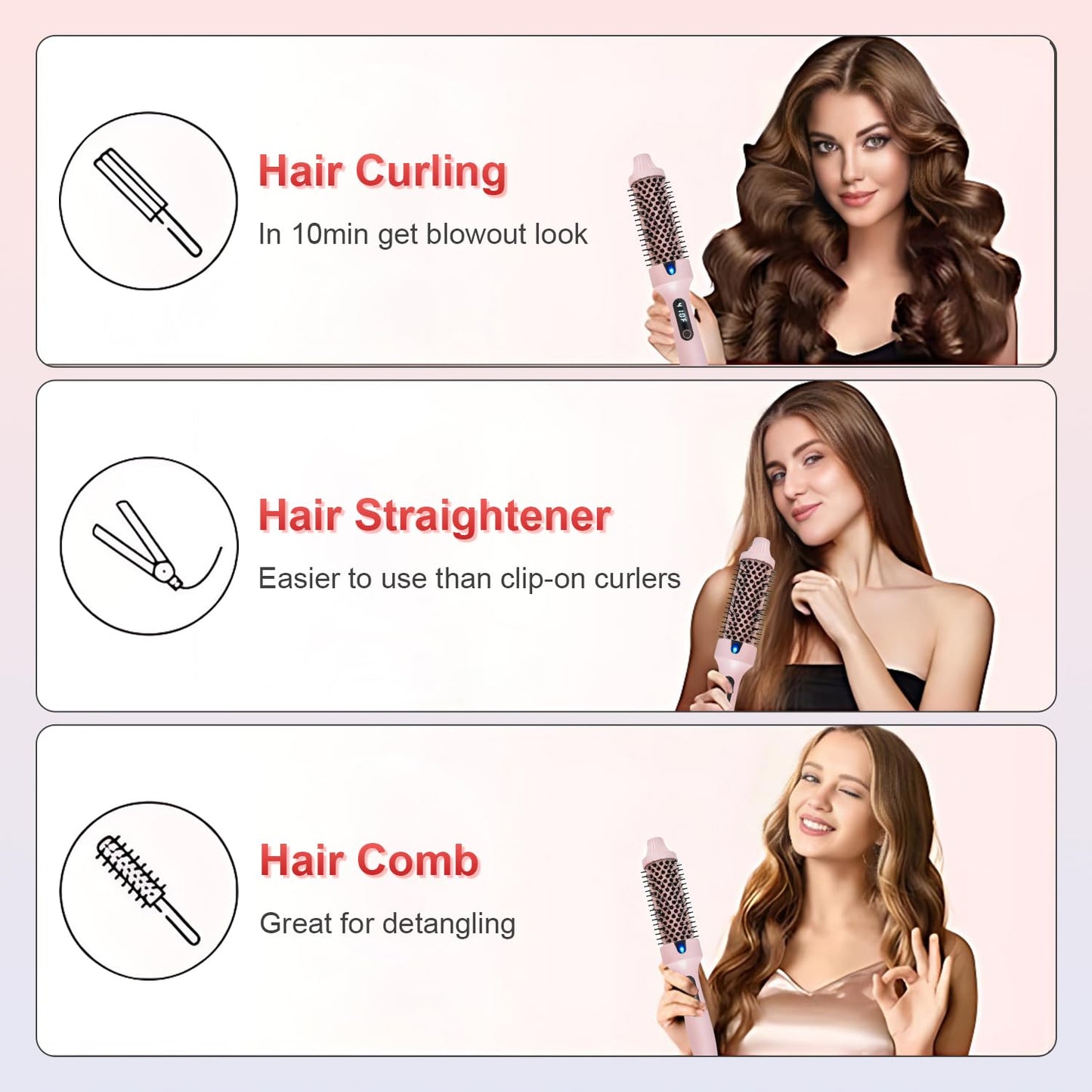 HYTAMY Thermal Brush, 1.5 Inch Heated Round Brush for Blow-Dry Styles, Shinier and Smoother Hair, Portable Travel Styling Tool, Gift for Women (Pink)