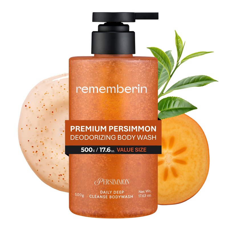 Rememberin Body Wash for Aging Body Odor & Nonenal – Korean Fermented Persimmon Extract, Reduces Body Odor up to 92.3%, CICA & Ceramide for Sensitive Skin, Sulfate-Free (17.6 oz / 500g)