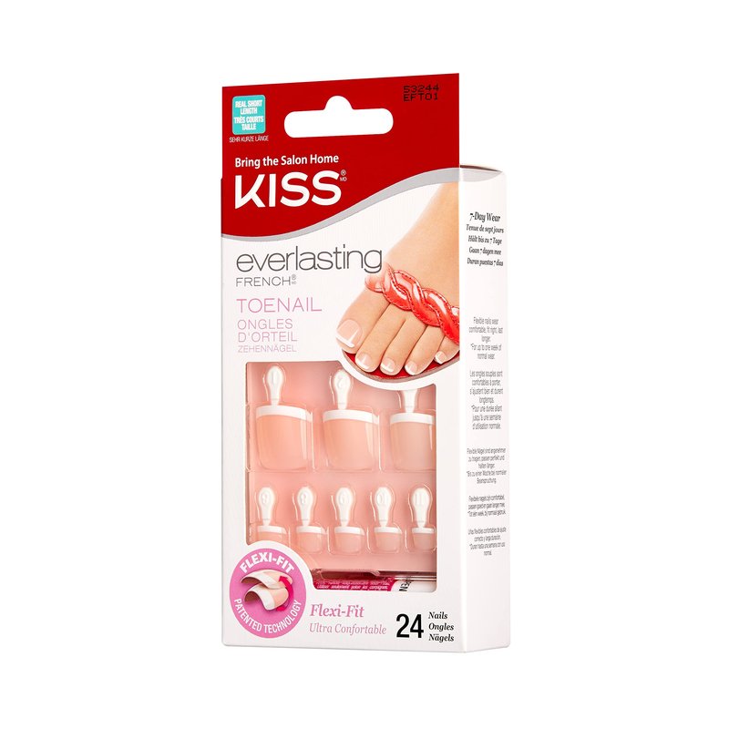 KISS Everlasting, Press On Toenails, Nail Glue Included, 'Limitless', Beige, Real Short Size, Squoval Shape, Includes 24 Nails, 2g Glue, 1 Manicure Stick, 1 Mini file (Pack of 4)