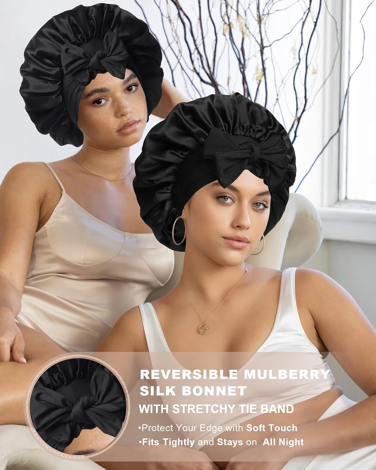 Mulberry Silk Sleep Bonnet for Women - Double Layer Reversible Hair Wrap | Curly Hair Protection