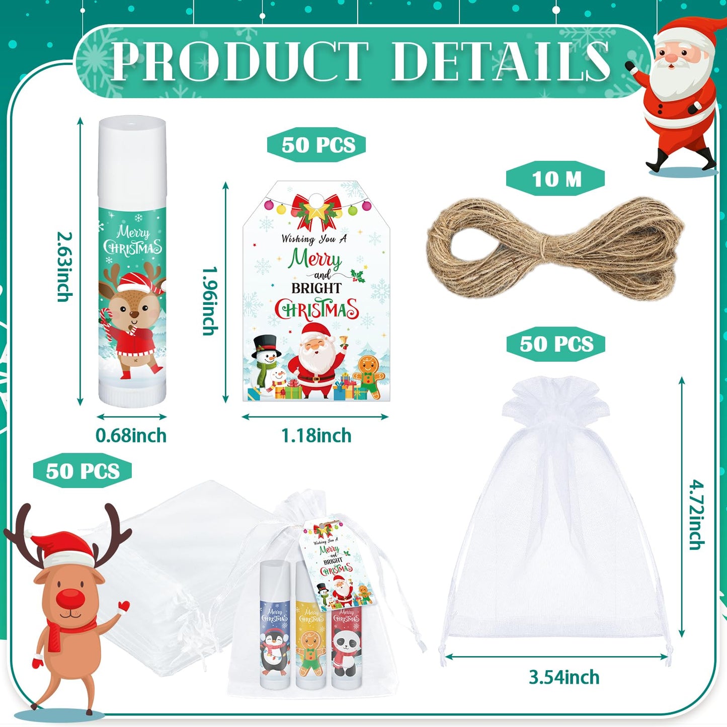 Dunzy 50 Pack Christmas Lip Balms Bulk Party Favors Gifts Xmas Stocking Stuffers Supplies Souvenirs Goodies Moisturizing Lip Care Small Thank You Appreciation Gifts for Guest Boys Girls (Santa Style)
