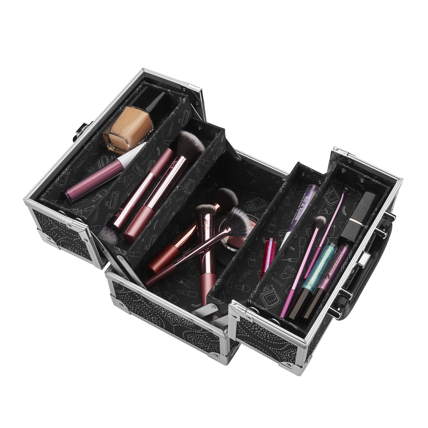 Conair Makeup Beauty Case, Cosmetic Case, with Expandable Shelves and Locking Latch, in Black Print, London SOHO New York for Conair