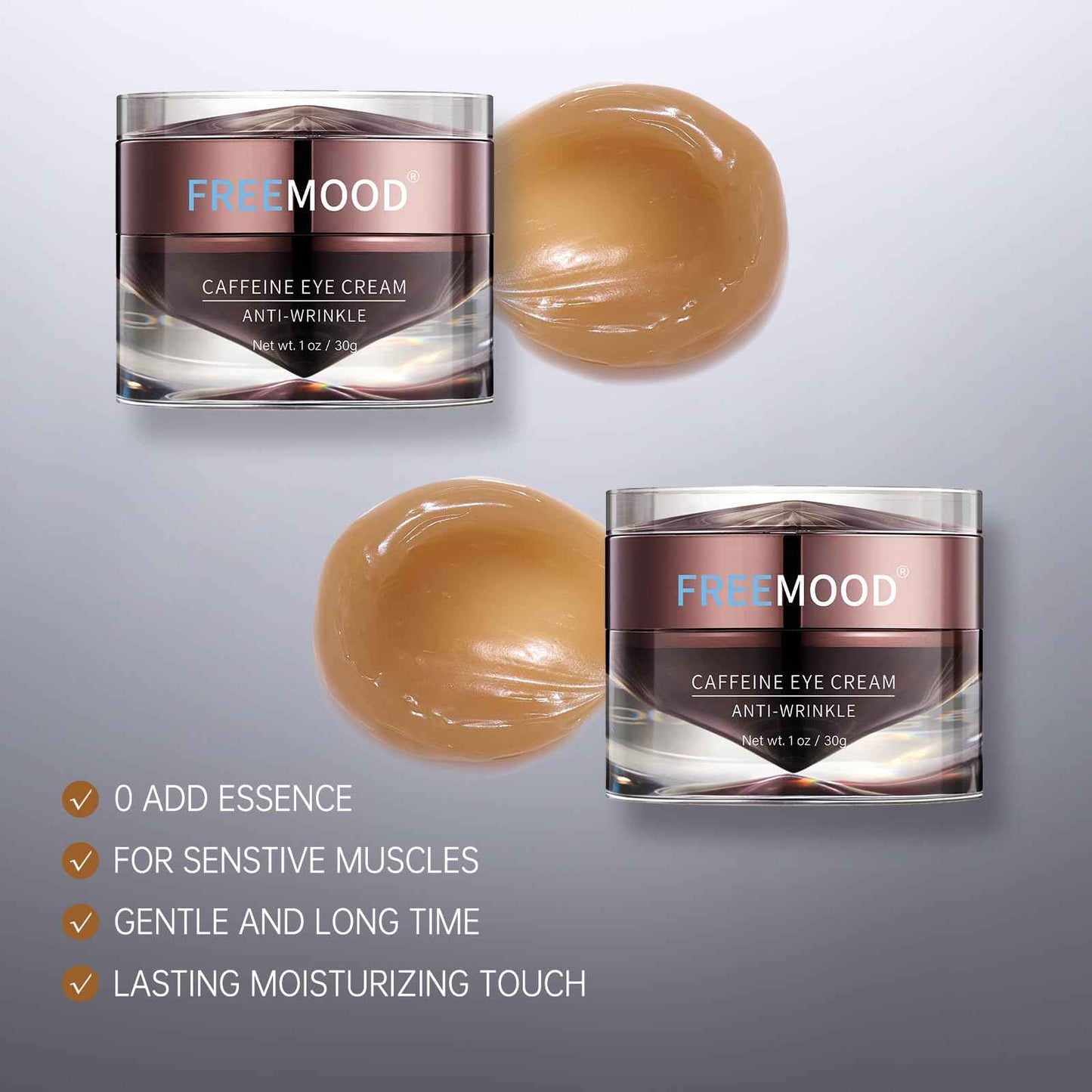 FREEMOOD Eye Cream for Dark Circles,Anti-Aging Under Eye Cream with Caffeine,Hyaluronic Acid to Fight Fine Lines,Hydrating Eye Care Serum,1 fl.oz