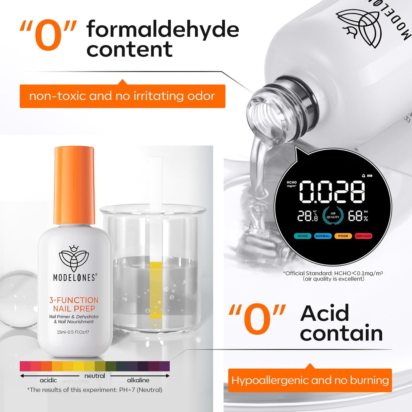 modelones Nail Dehydrator and Primer Base Coat, 3-in-One HEMA-Free Nourishing Prep for Acrylic & Gel Nails, Supports Growth