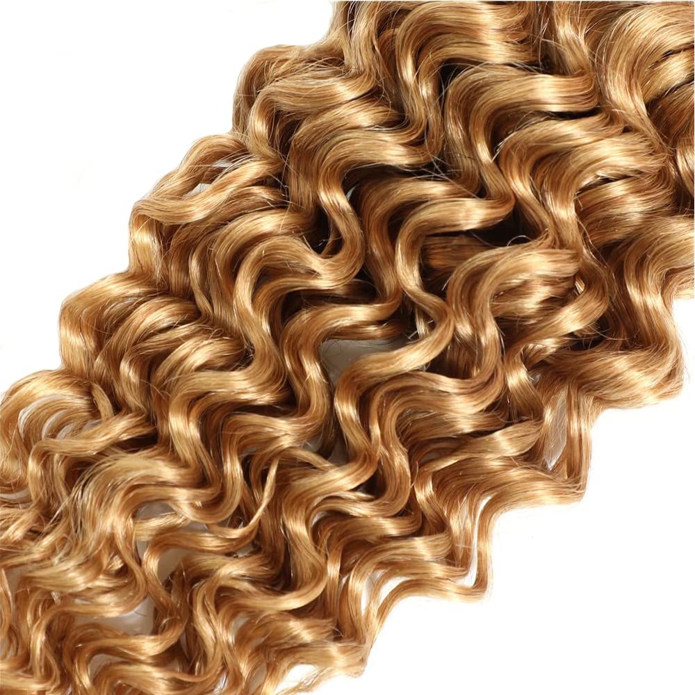 Honey Blonde Human Hair Bundles Color 27 Deep Wave Bundles Human Hair Unprocessed Brazilian Virgin Hair 3 Bundles 12 14 16 Inch Honey Blonde Deep Wave Bundles