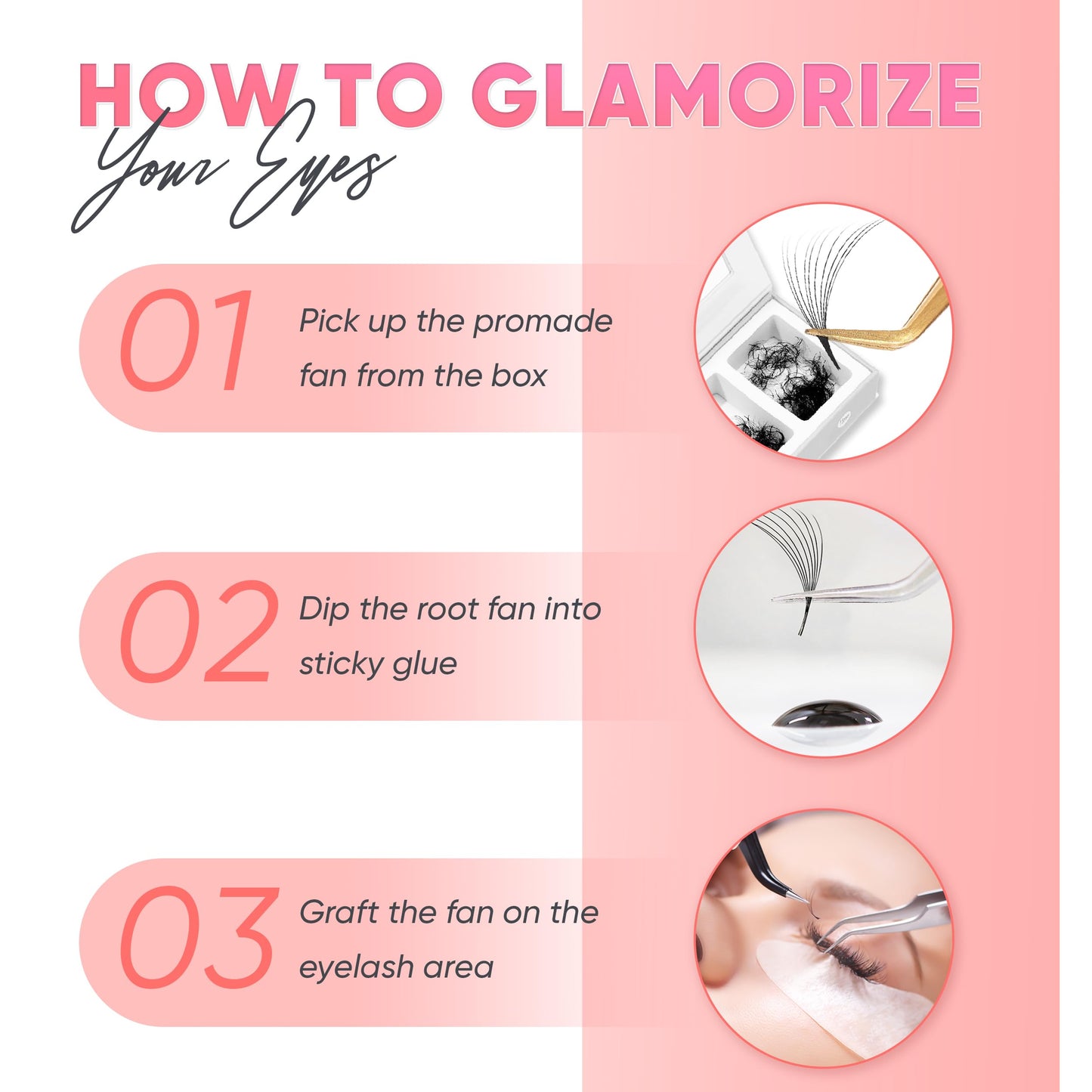 GLAMOREYELASH 750 Promade Fans Loose Mix, Natural Eyelashes Extensions 3D-16D, Handmade Individual Lashes 0.03/0.05/0.07mm Thickness, C CC D, 8-16mm Length for Fluffy Eyelash Cluster (14D-0.03-C, 15-16-17mm)