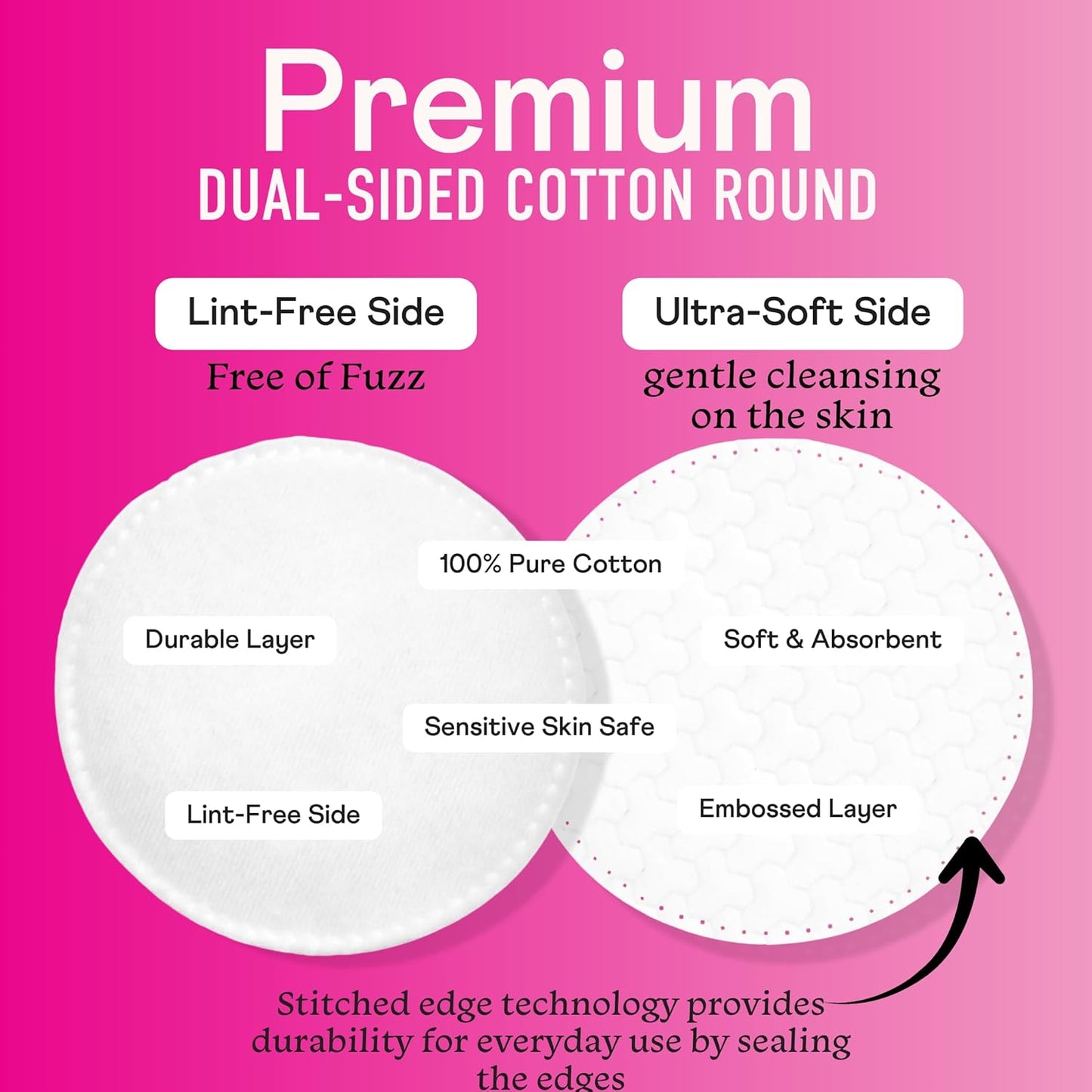 Swisspers Cotton Rounds - Hypoallergenic Dual-Sided Makeup Removal Pads | 100% Pure Chlorine-Free Cotton, 100 Pads (Pack of 6)