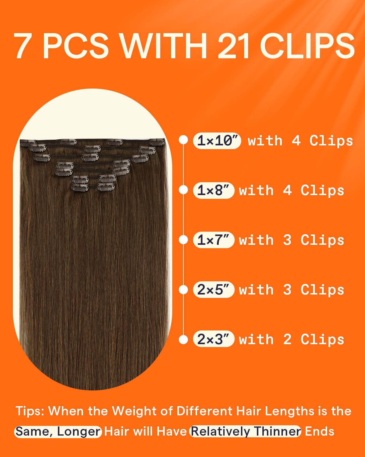 Full Shine Real Hair Extensions Clip in Human Hair Chestnut Brown