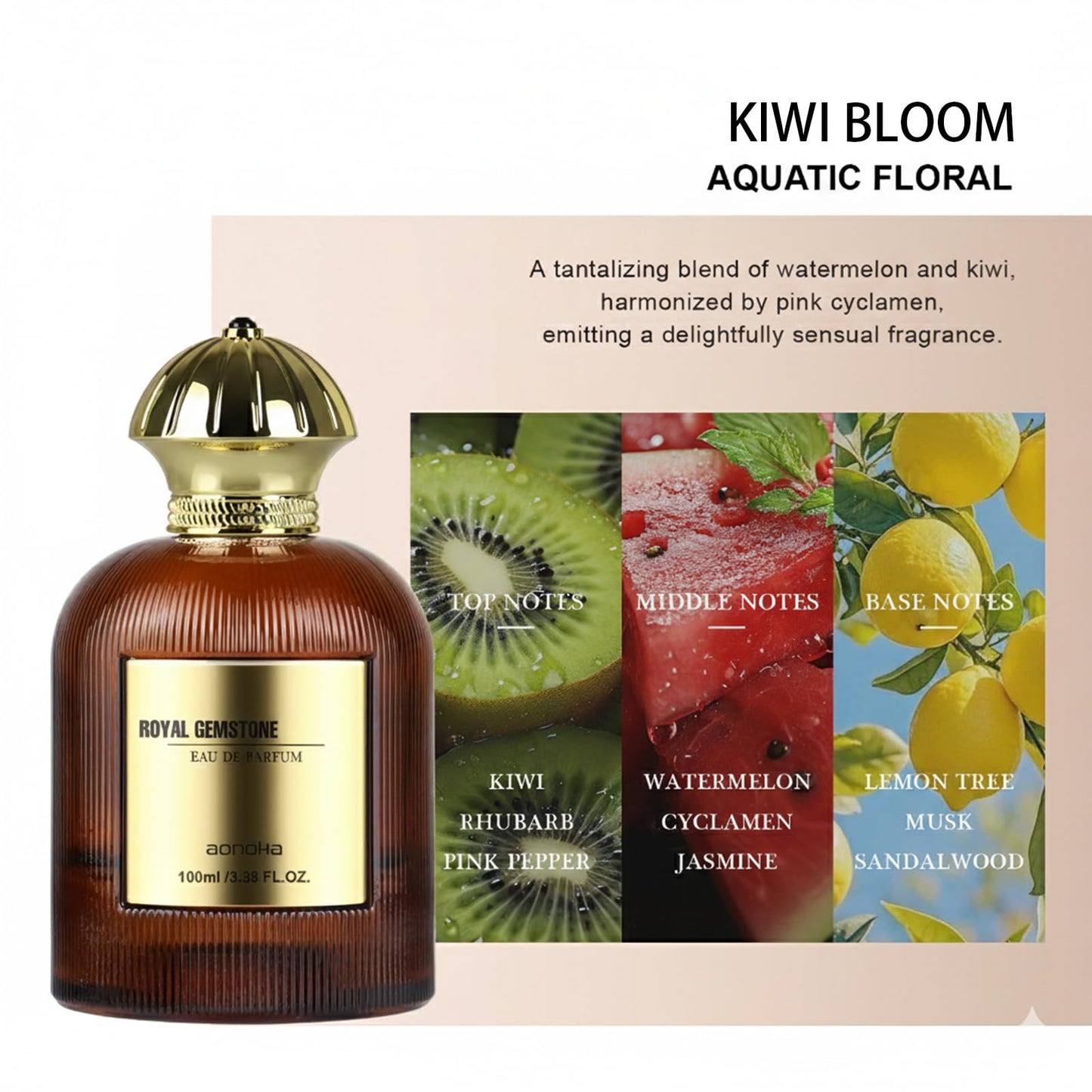aopoka Kiwi Bloom – Luxury Aquatic Floral Eau de Parfum for Women, Long-Lasting Perfume 3.3 Fl Oz | Kiwi & Watermelon with Jasmine, Lemon Tree & Sandalwood, Your Gift for Christmas Fragrance