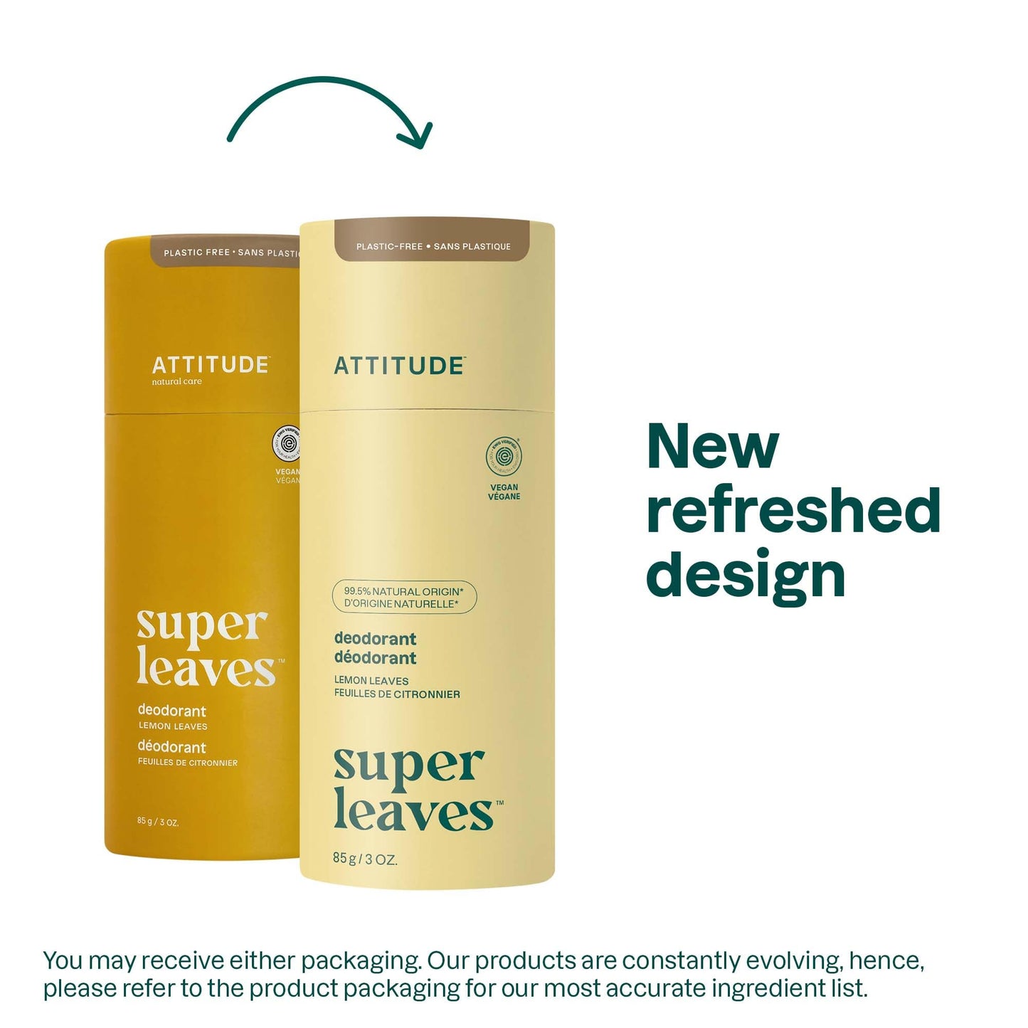 ATTITUDE Plastic-Free Deodorant, EWG Verified, Aluminum Free, Vegan Naturally Sourced Body Deodorants for Women & Men, Dermatologically Tested, Unscented, 3 Ounces