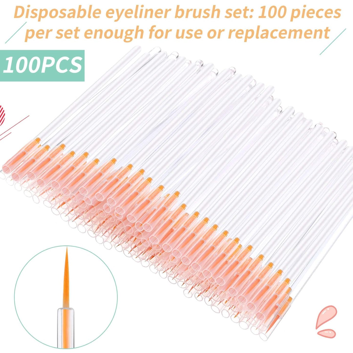 eBoot 100 Pack Disposable Eyeliner Brush Eyelash Serum Brushes Eyeshadow Applicator Eye Lash Wands Makeup Tool
