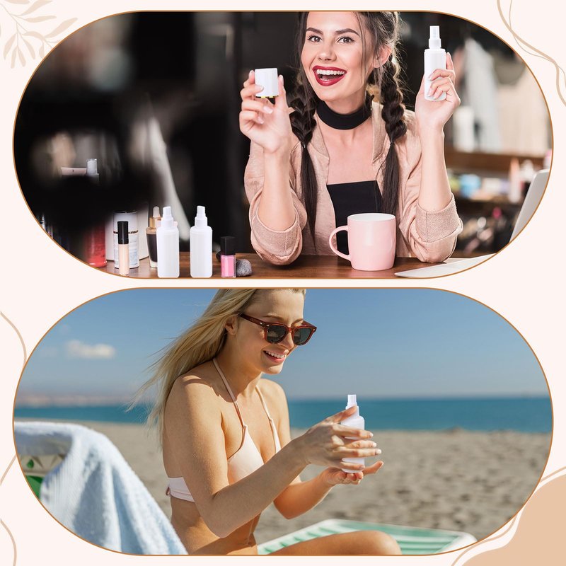 Yiyiring 50 Pack 3.4 oz Plastic Spray Bottles Fine Mist Travel with Pump Spray Cap Double Cap Refillable and Reusable Empty Plastic Containers for Travel Cosmetic Essential Oils