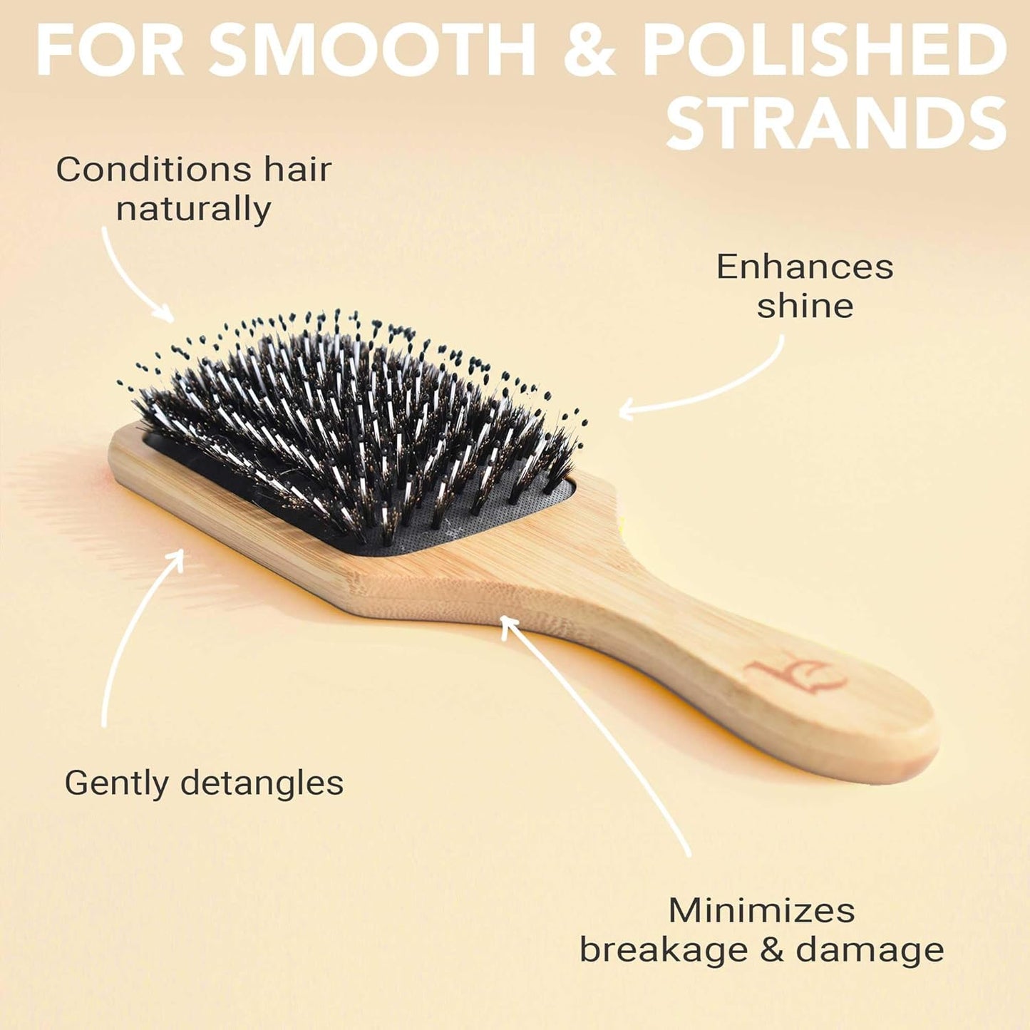 Boar Bristle Paddle Hair Brush - Detangling Wood Brush for Thick, Curly & Wavy Hair | Stimulates Scalp