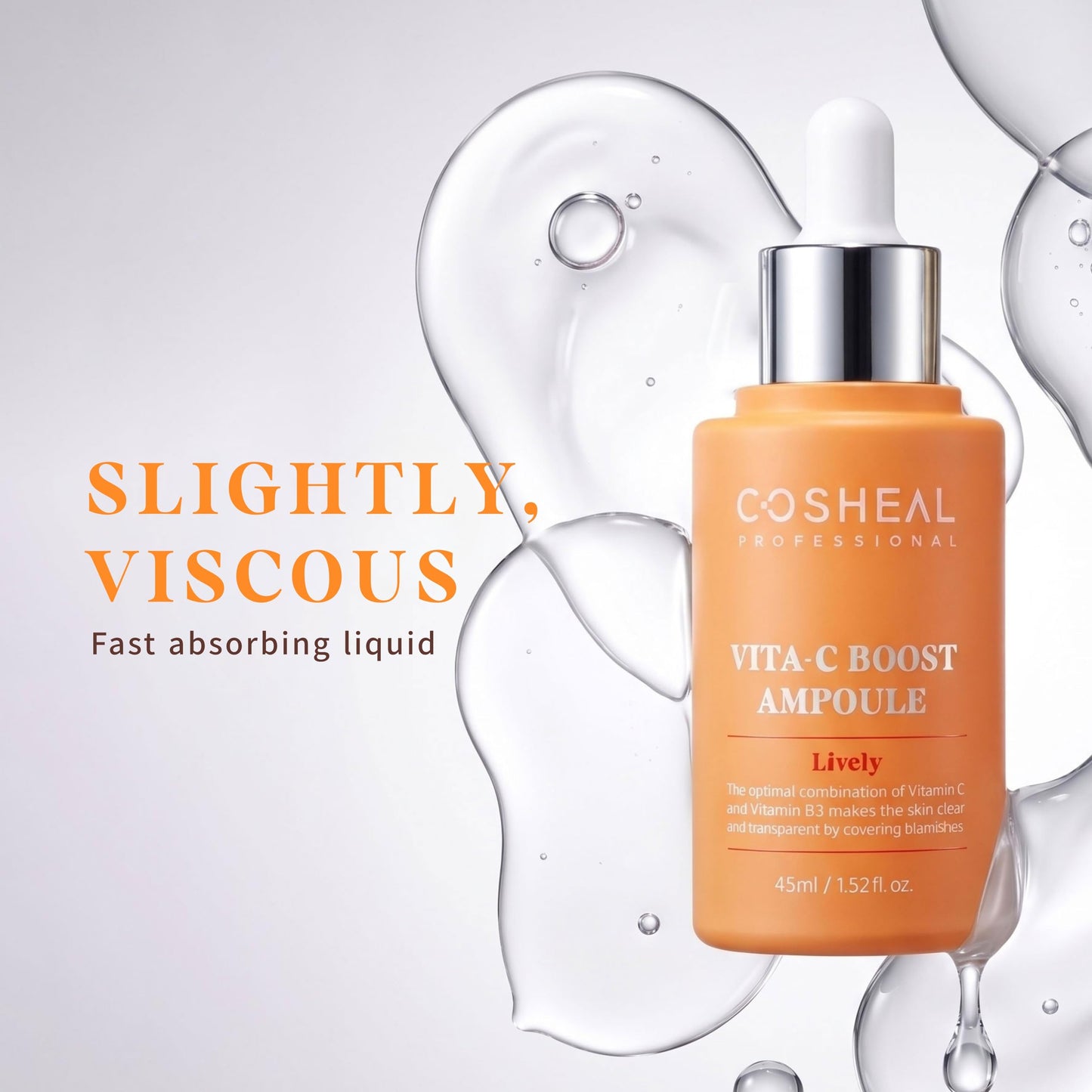 COSHEAL Vita-C Boost Ampoule 1.52 fl oz, Brightening & Radiance-Enhancing Antioxidant Serum with High-Potency Vitamin C Complex, Revitalizes Dull Skin & Improves Skin Tone, Korean Skin care