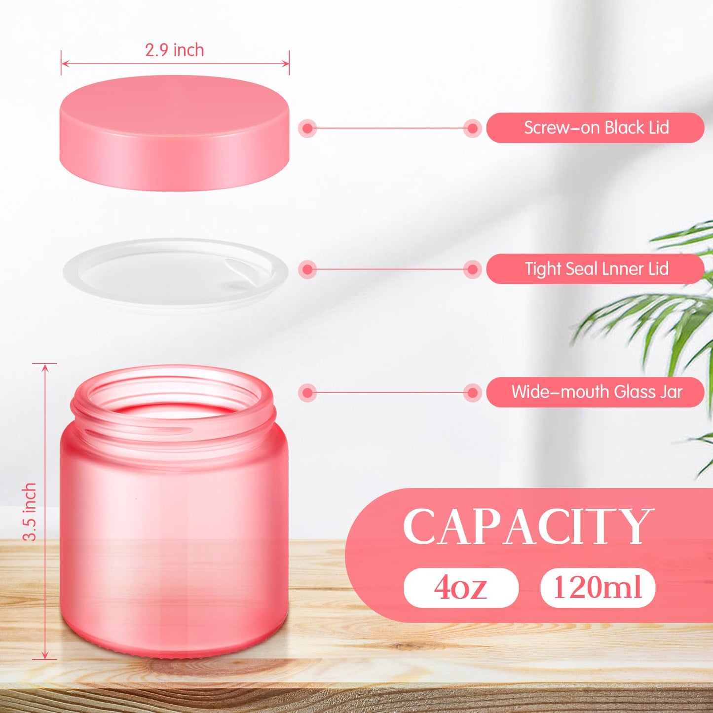 Norme 24 Pcs 4 oz Glass Jars with Lids Leakproof Round Airtight Empty Cosmetic Jars with Inner Liners Lid for Storing Lotions Powder Ointments Making Tins(Pink)