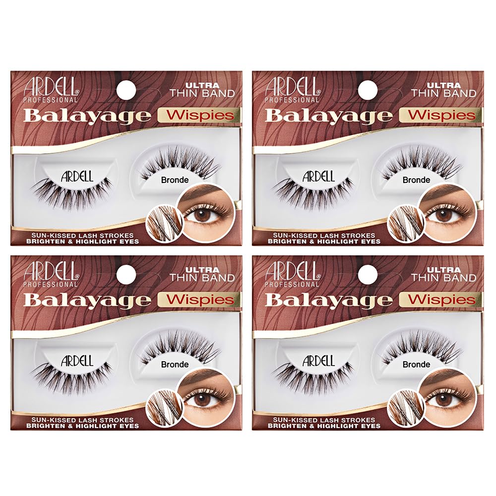 Ardell Balayage Wispies False Eyelashes - Bronde Brown Wispy Strip Lashes, Natural Look, Lightweight, Reusable | 4 Pack