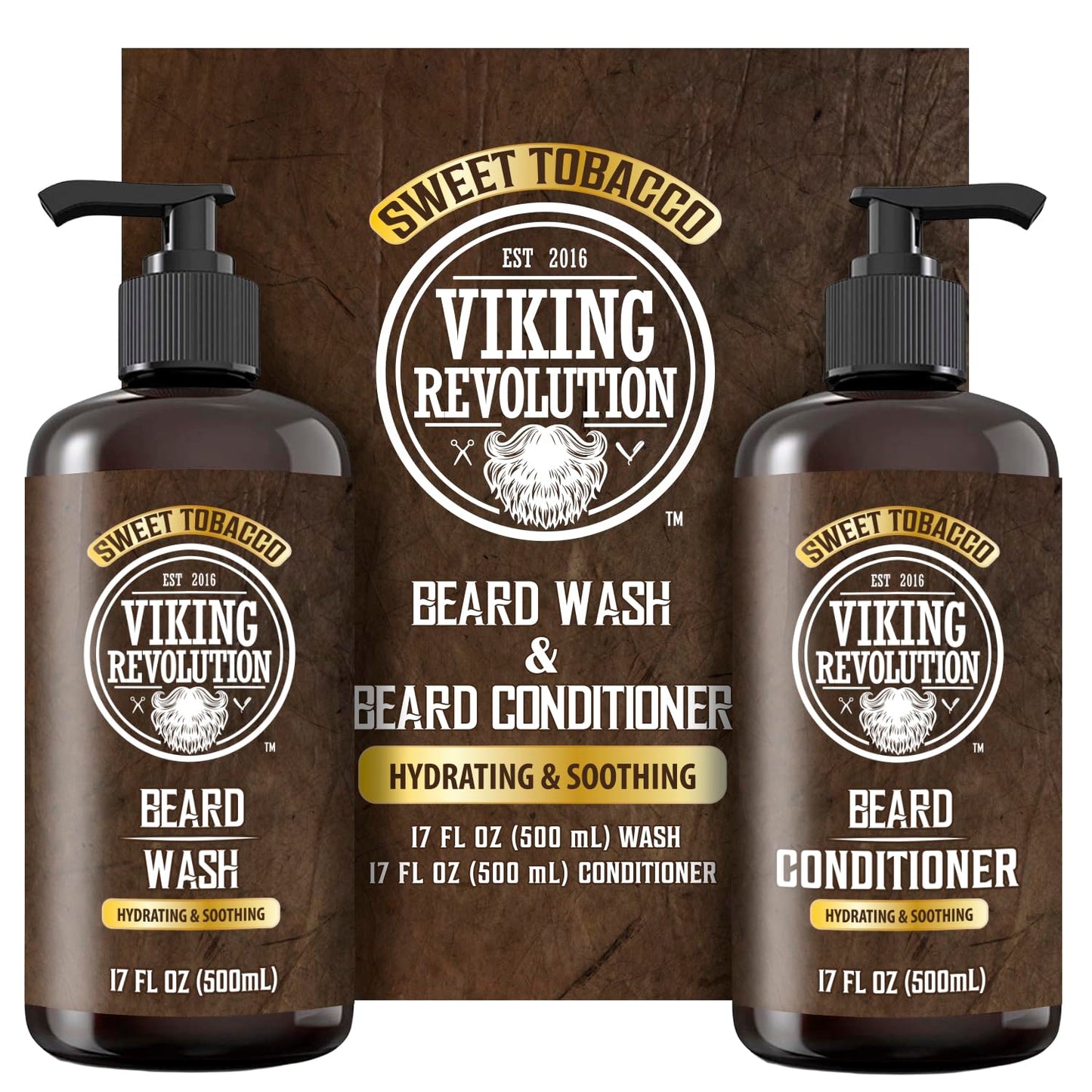 Viking Revolution Beard Wash & Conditioner for Men | Argan & Jojoba Oil - 17oz Sweet Tobacco Beard Softener