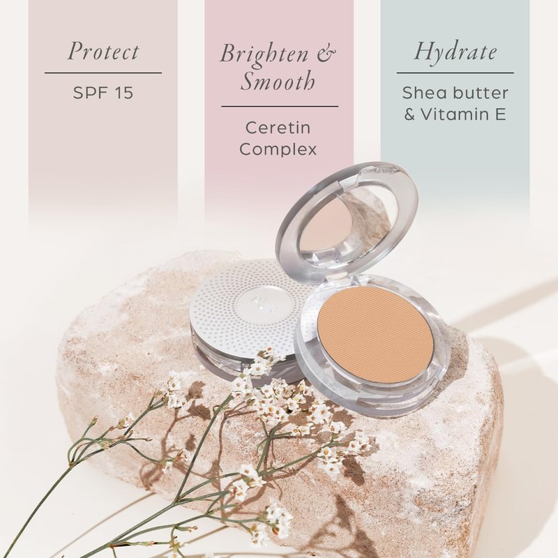 PUR Beauty 4-in-1 Pressed Mineral Makeup Powder Foundation with SPF 15 - Concealer & Finishing Compact Pressed Powder for Face - Buildable Medium to Full Coverage Foundation Powder (Sand)