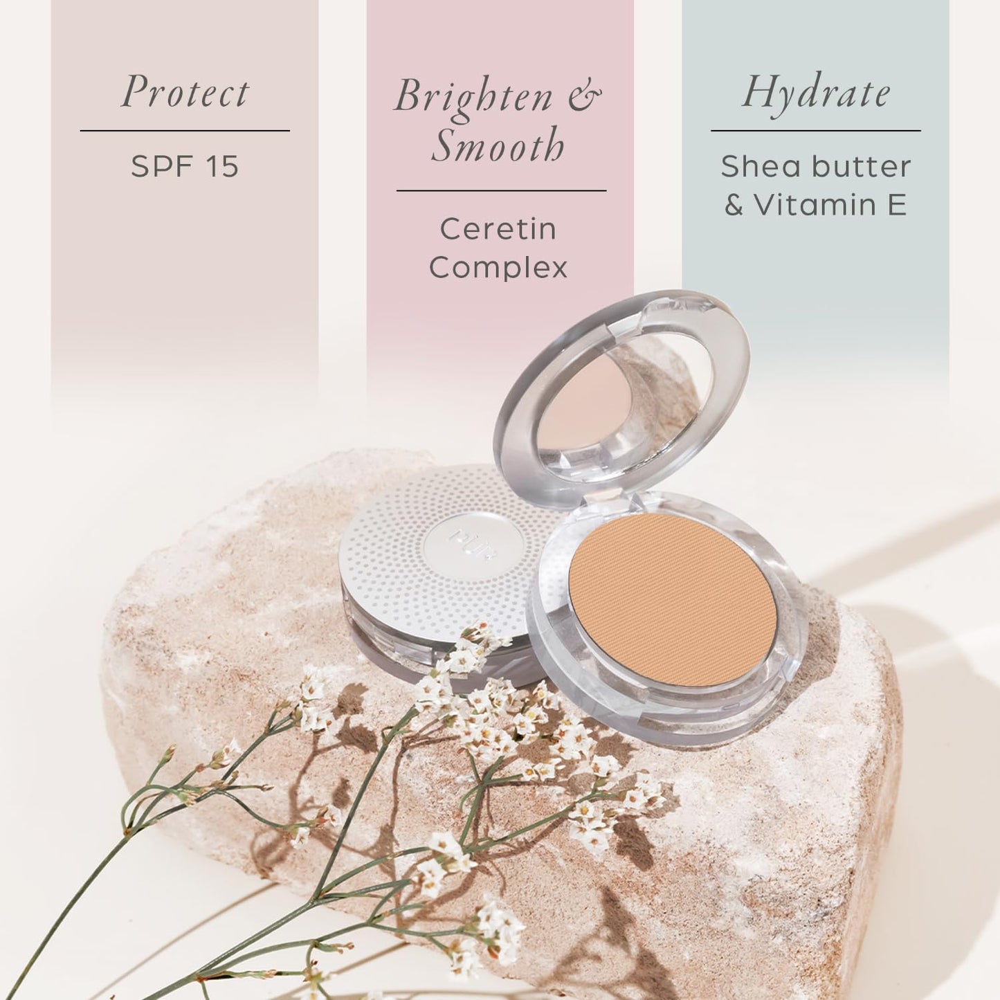 PUR Beauty 4-in-1 Pressed Mineral Makeup Powder Foundation with SPF 15 - Concealer & Finishing Compact Pressed Powder for Face - Buildable Medium to Full Coverage Foundation Powder (Light Porcelain)