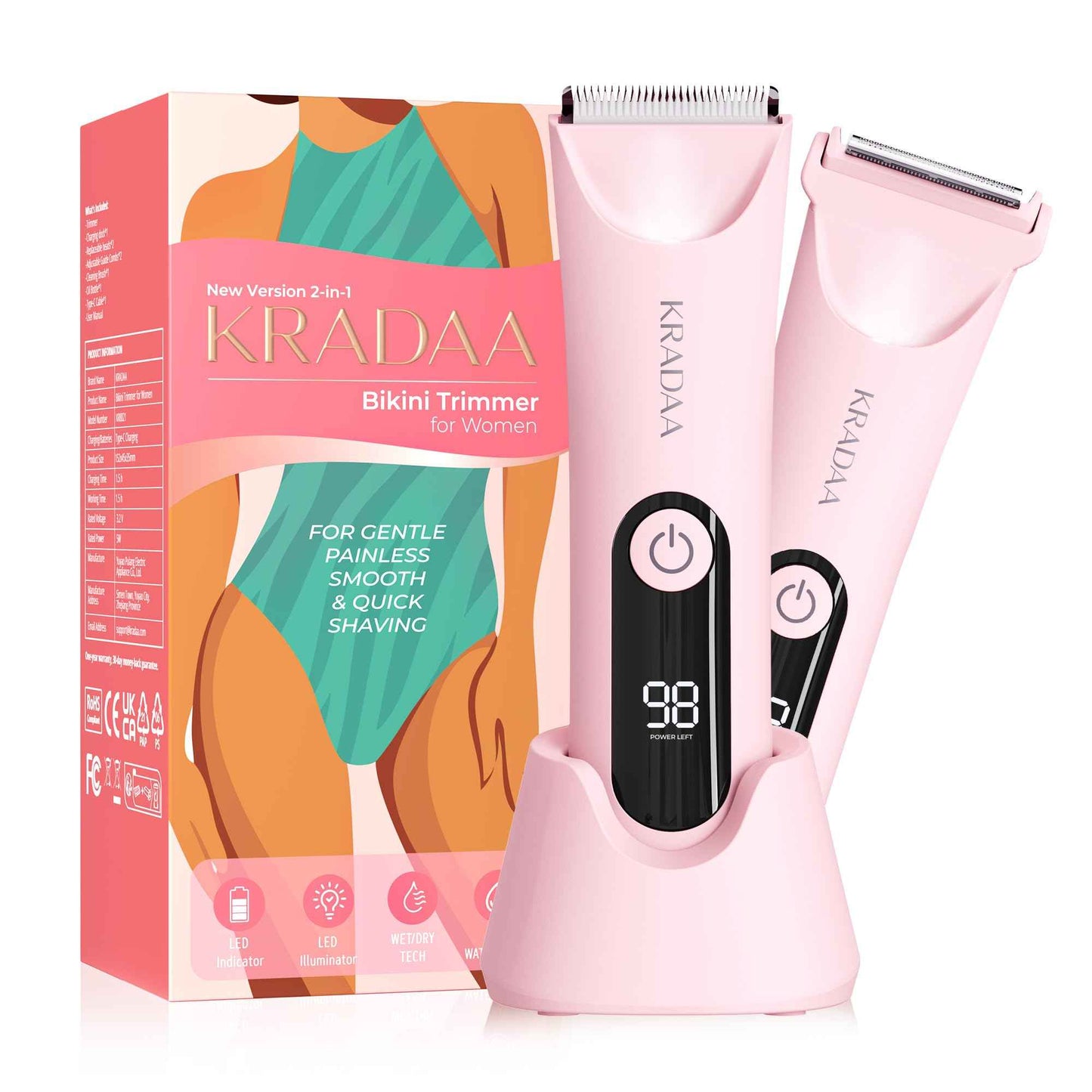 Bikini Trimmer for Women Pubic Hair: Rechargeable Eletctric Razors for Women - Painless Eletctric Shaver - (Blossom Pink)