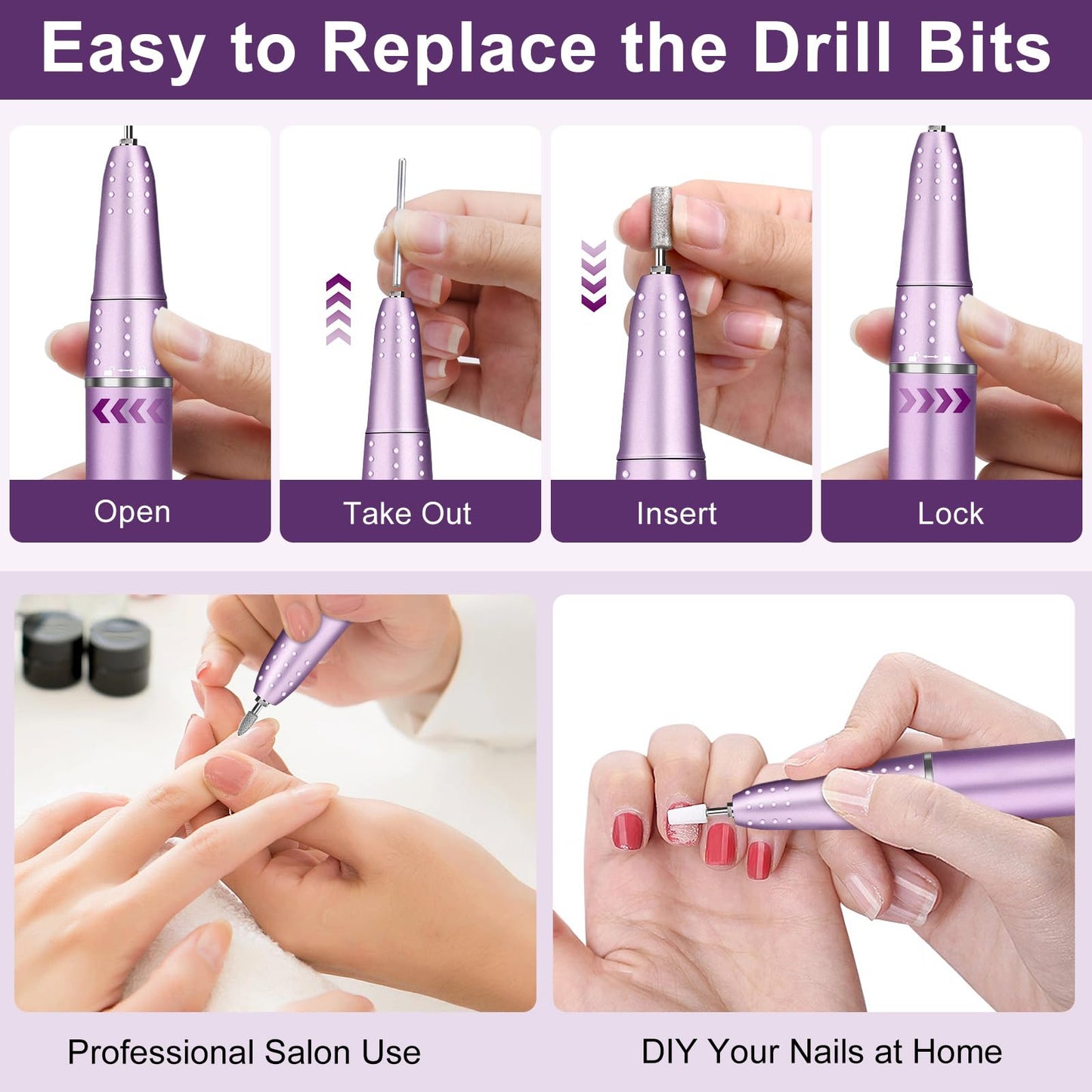 Urbuti Electric Nail Drill Professional 45000RPM, Portable Smart Touch Display Electric Nail File, 4000mAh Rechargeable Nail Drill Kit for Remover Acrylic & Gel Nails Manicure for Salon Home