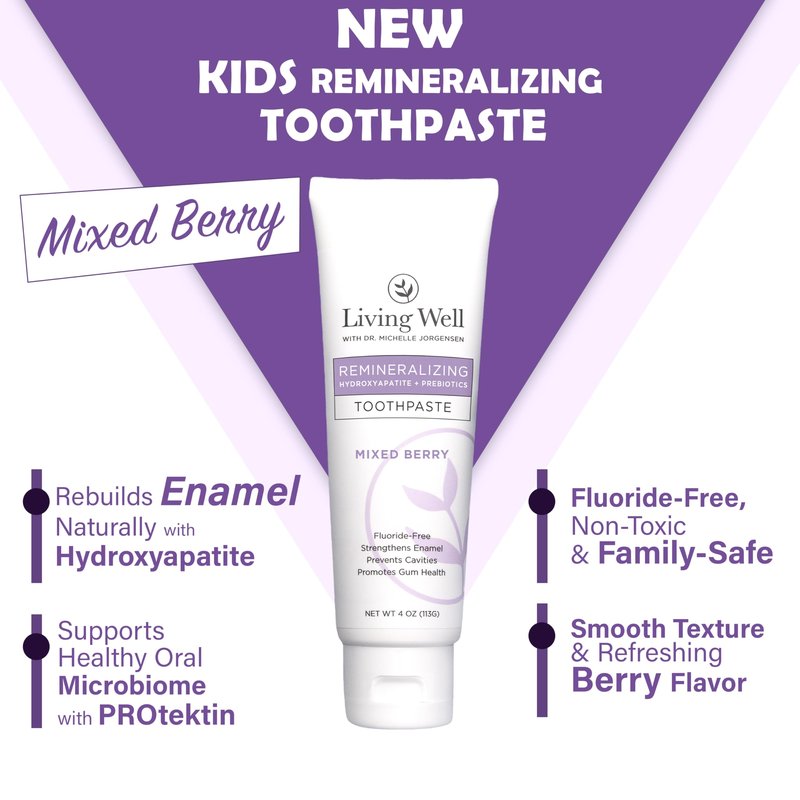 Kids Hydroxyapatite Toothpaste – Natural Mixed Berry – Fluoride-Free Remineralizing Toothpaste with PROtektin – Strengthens Enamel & Supports Oral Microbiome – 4 oz