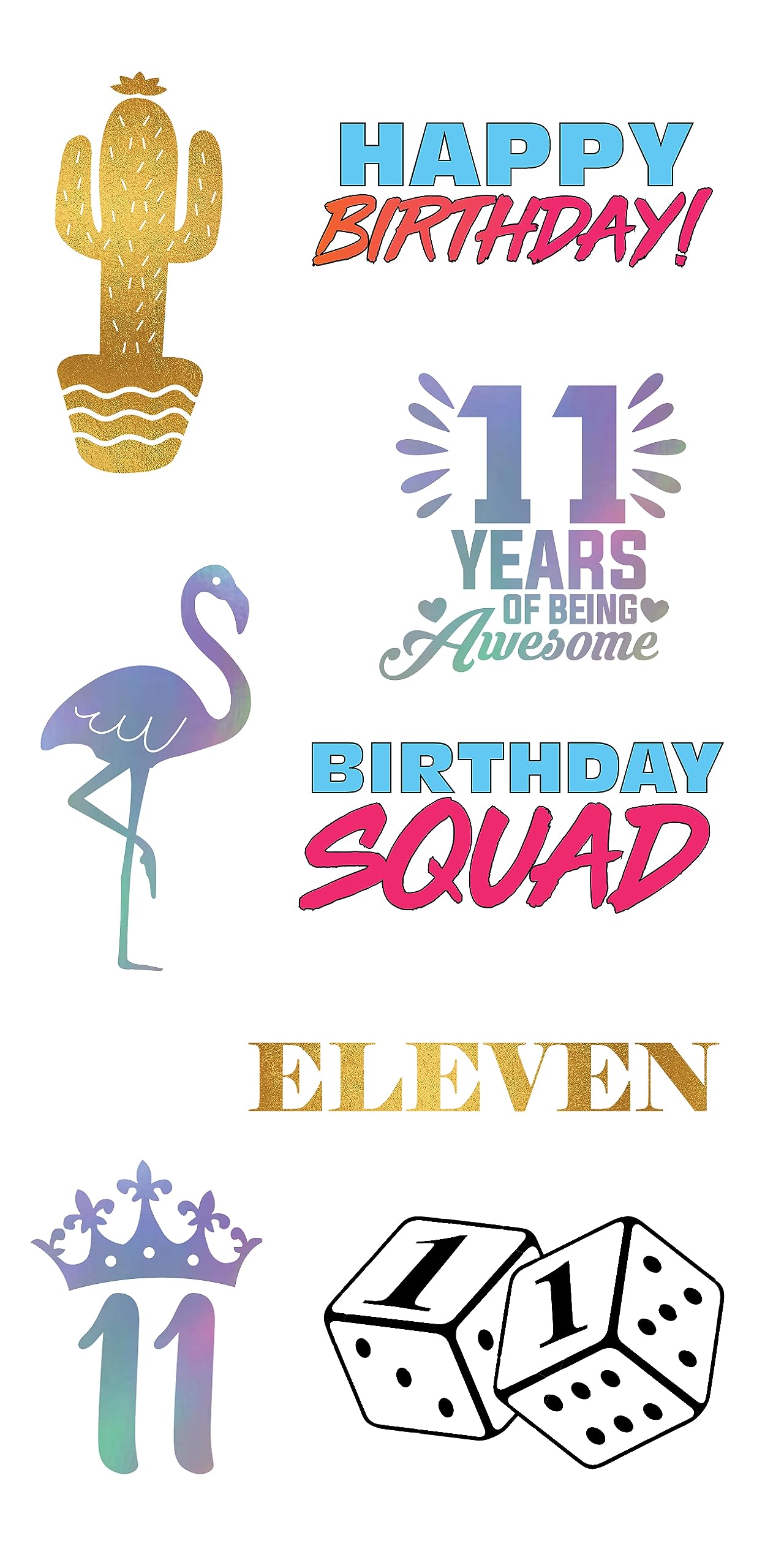 11th Birthday Temporary Tattoos - 4 Sheets - Funny Birthday Party Favors for Him or Her - Birthday Party Supplies, Gifts and Decorations