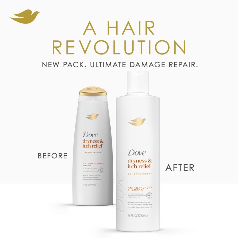 Dove Damage Therapy Derma Shampoo Pack of 6 Dryness + Itch for Flaky Scalp with Pyrithione Zinc and Coconut Oil 12 Fl Oz