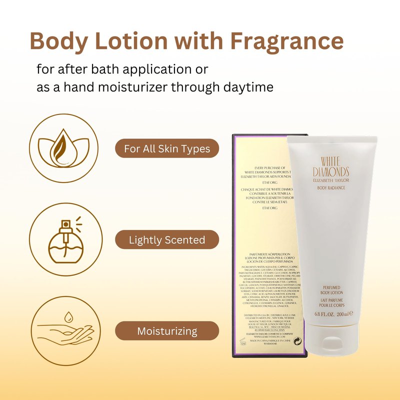 Elizabeth Taylor White Diamonds Perfumed Body Lotion for Women, 6.8-Ounce