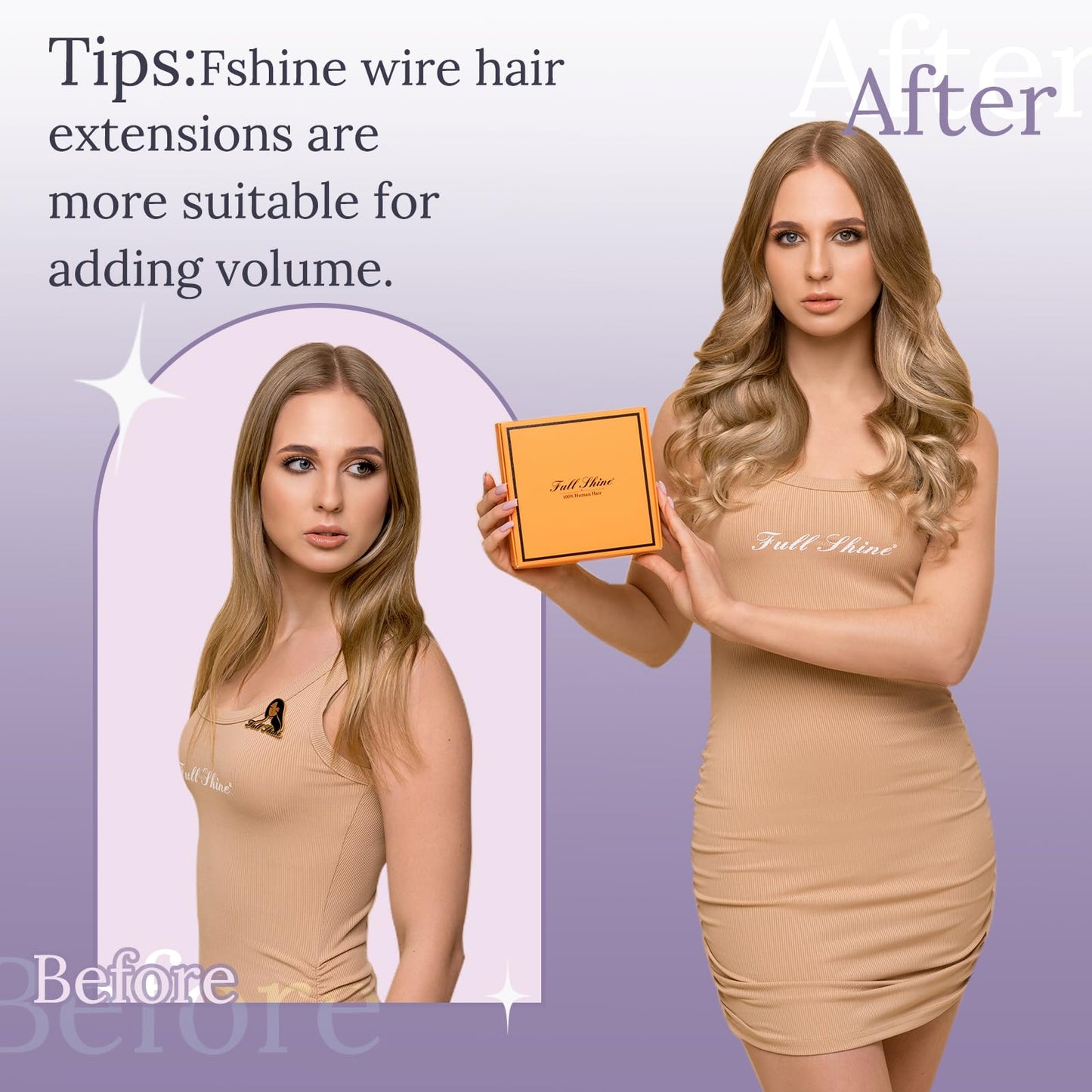 Fshine Invisible Wire Hair Extensions, 12 Inch Remy Human Hair, Golden Brown to Buttery Blonde Ombre 76g, Seamless Layered Hairpiece for Women