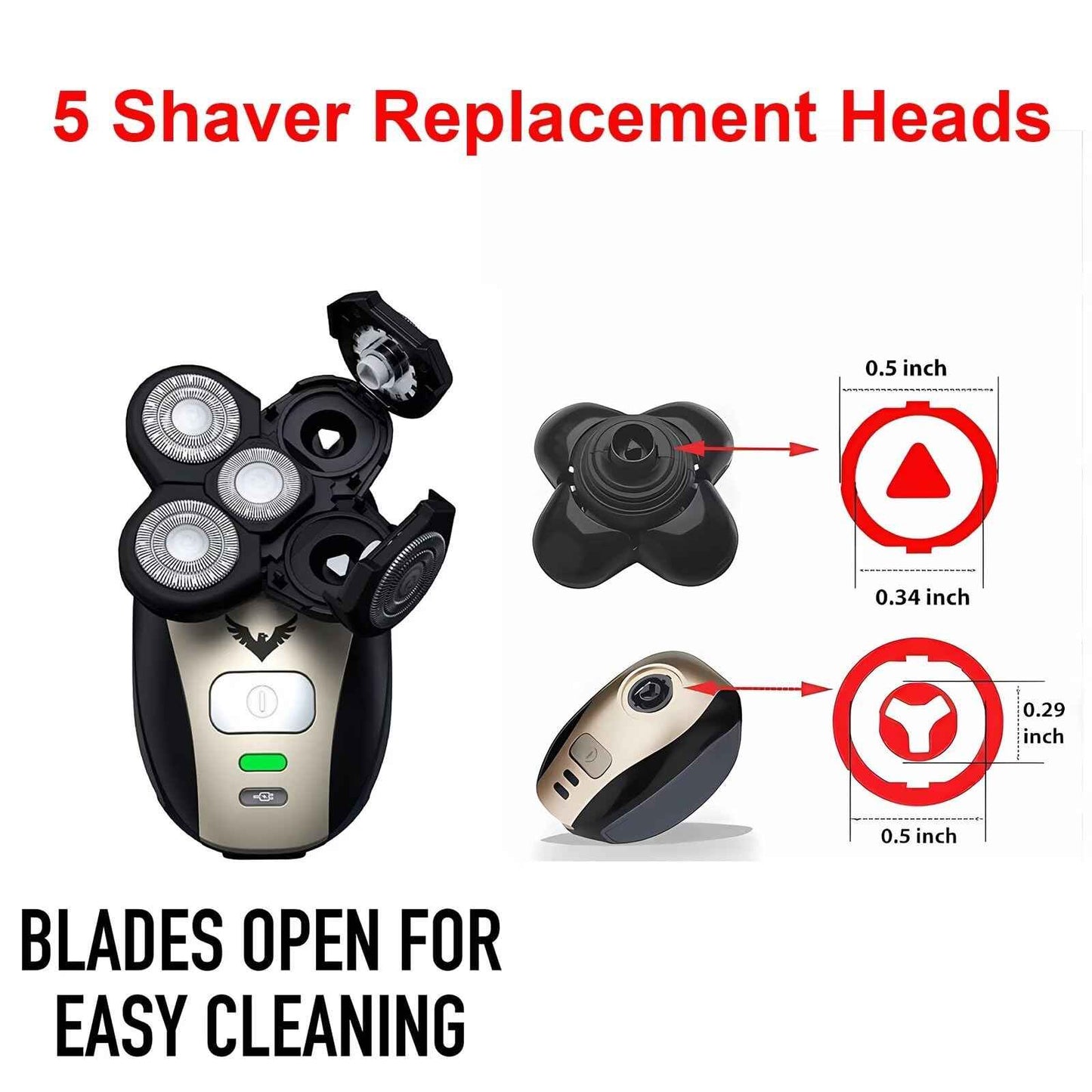 2 Pack Shaver Replacement Blades for Fre*bi*d Bald Men Head Shaver Kit, 5 Blades Head Shaver Replacement Heads,Head and Face Electric Razor Shaver Heads