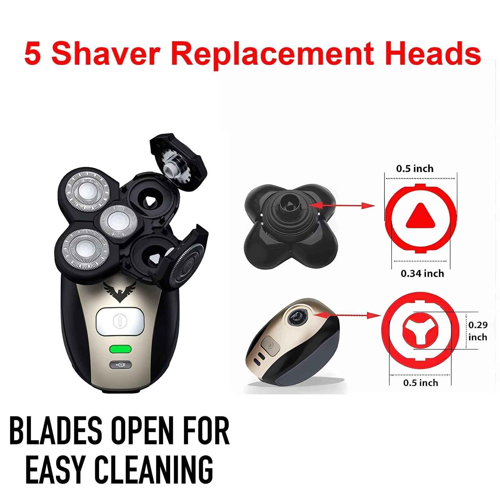 2 Pack Shaver Replacement Blades for Fre*bi*d Bald Men Head Shaver Kit, 5 Blades Head Shaver Replacement Heads,Head and Face Electric Razor Shaver Heads