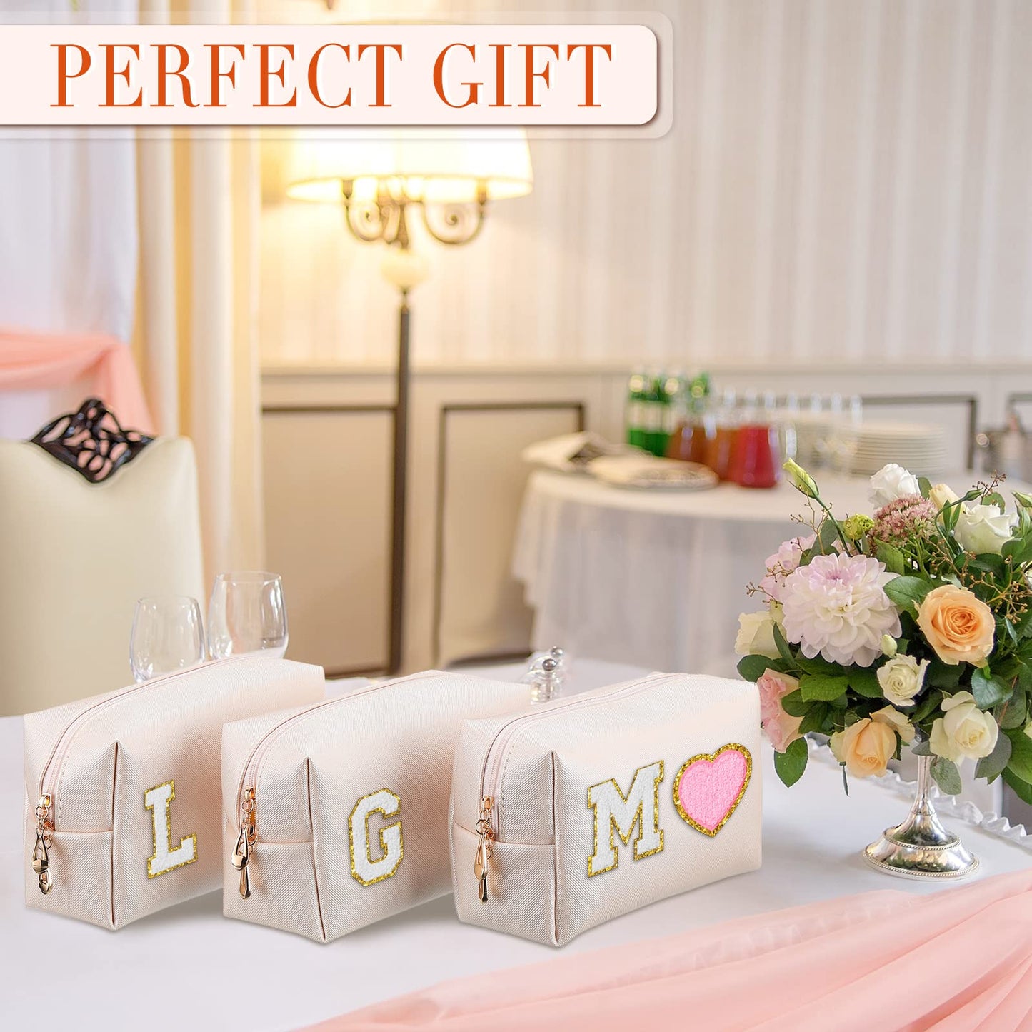 Sanwuta 9 Pcs Makeup Bags Bulk Bridesmaid Proposal Gifts Cosmetic Bags Preppy PU Leather Double Zipper Toiletry Pouch Portable Travel Organizer Case for Women Bachelorette Gift(Ivory White)