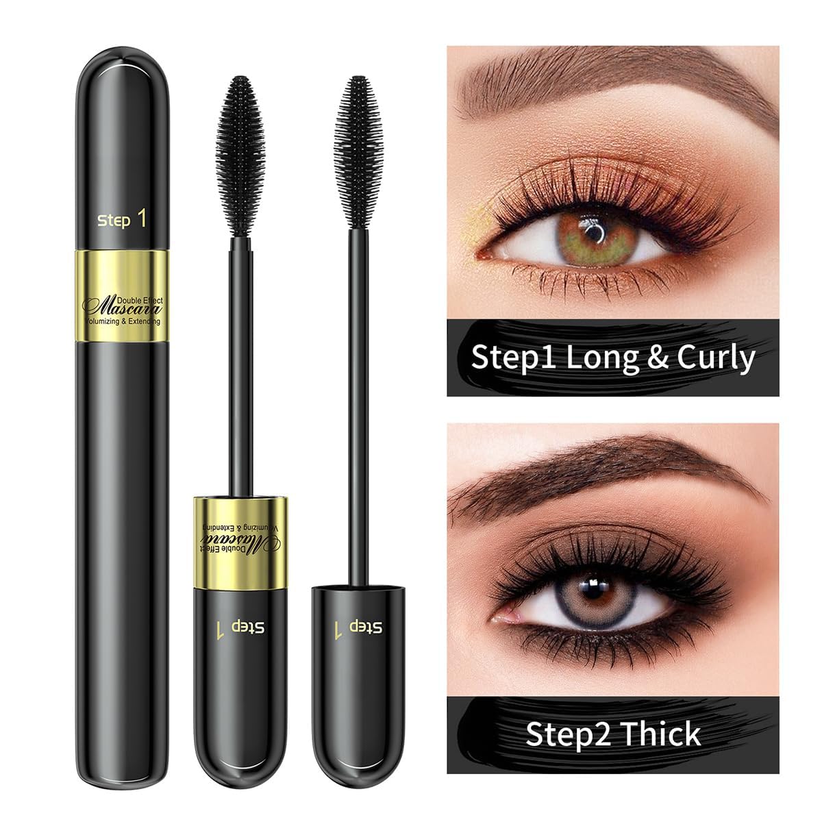 Tiejdhr Telescopic Tubing Mascara, 2 in 1 Vibely Long-Lasting Waterproof & Smudge-Proof 4D Silk Fiber, Volume and Length Black No Flaking and No Clumping (Pack of 1)