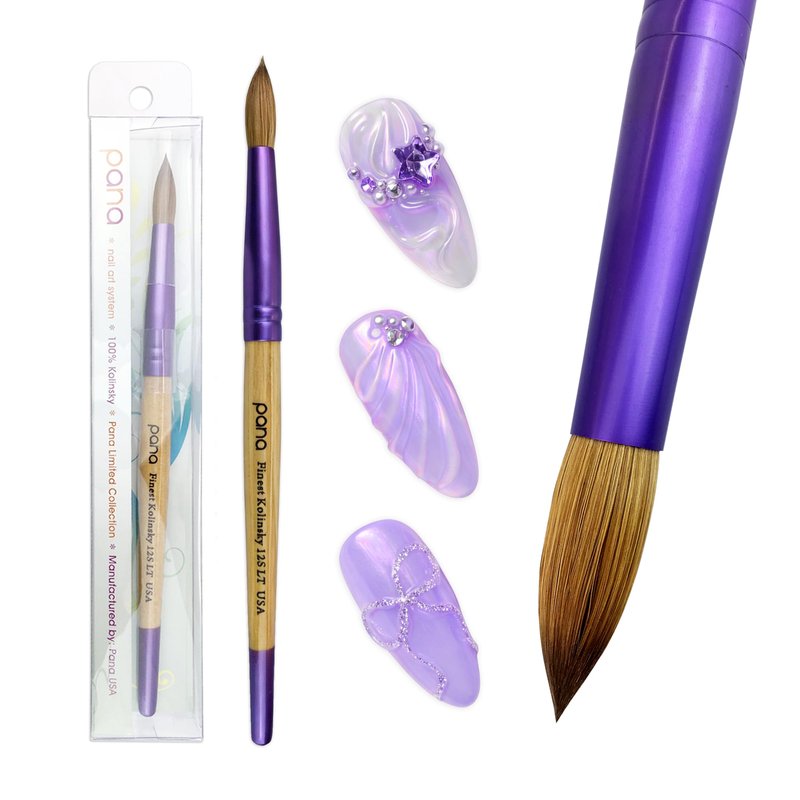Pana USA Acrylic Nail Brush100% Pure Kolinsky Hair New LIMITED EDITION BEIGE PURPLE Wood Handle with Purple Ferrule Round Shaped Style (Size # 12)