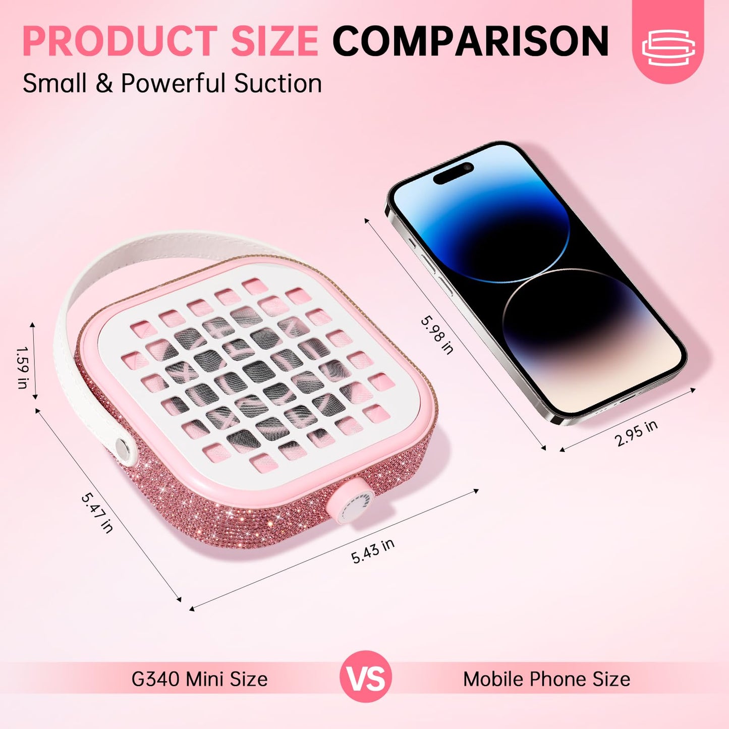 CHRISTINE SHELLY Nail Dust Collector, Bling Crystal Diamond Compact 6000RPM Powerful Vacuum Fan Vent Dust Collector Extractor Dust Suction Machine for Acrylic Nails Polishing, Fast Charging